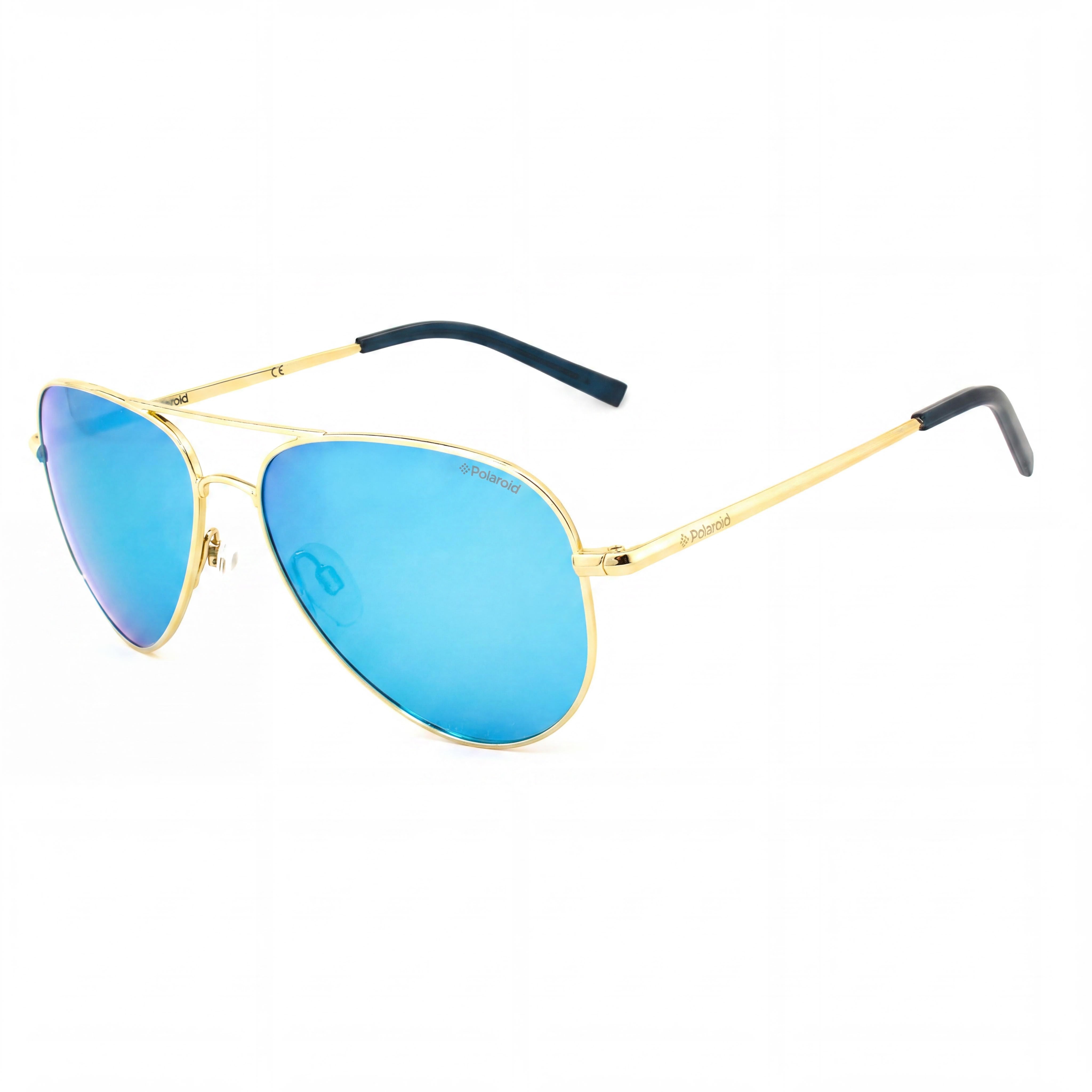 Polaroid Gafas de Sol de Aviador para Hombre, Montura Metálica Dorada, Lentes Antirreflectantes Grises y Azules Espejados, Protección UV 400, Ancho de Lente 54mm, Photo 1