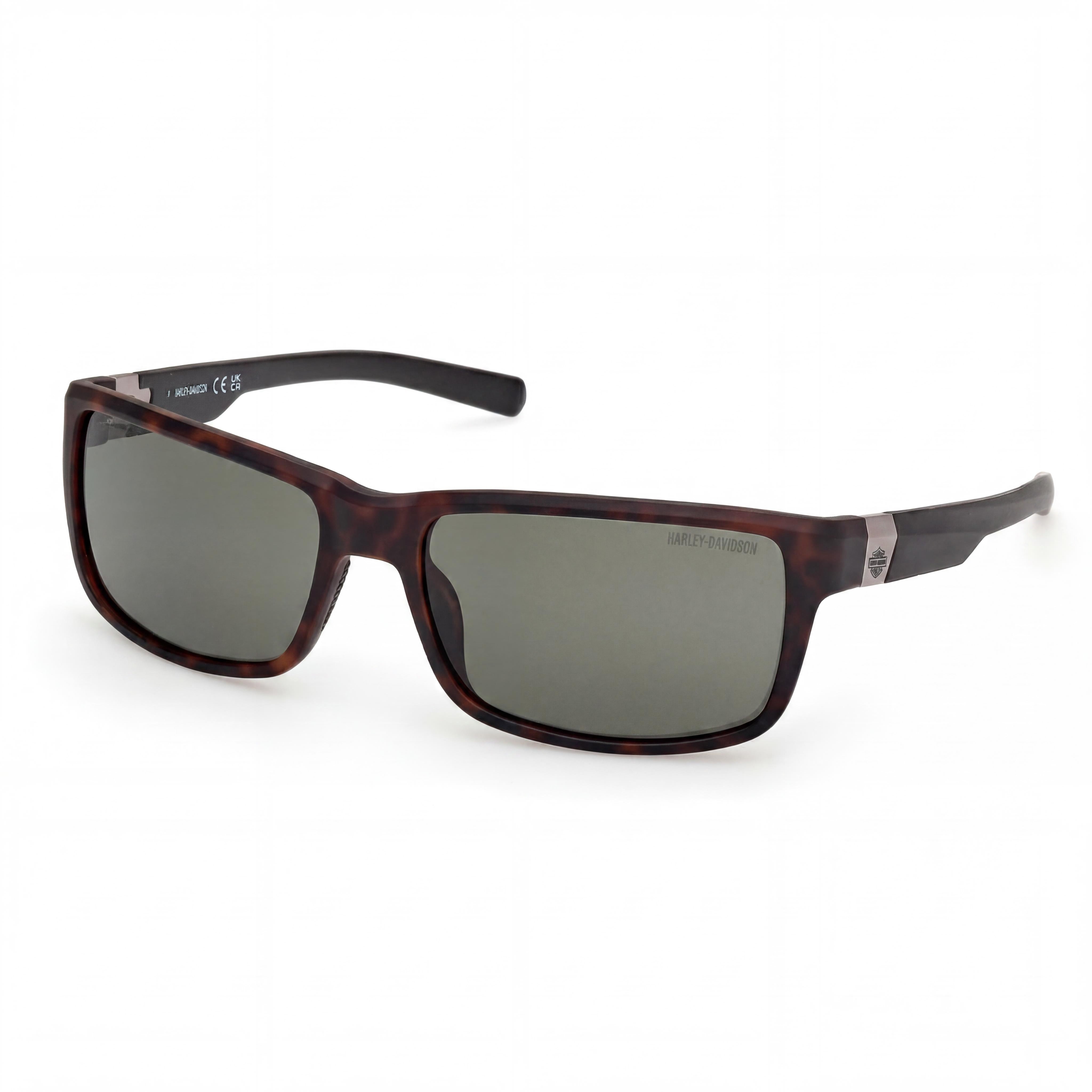 Gafas de sol polarizadas rectangulares Harley-Davidson para hombre HD00022 negras habana verde con protección UV ahumada de 63 mm, Photo 1