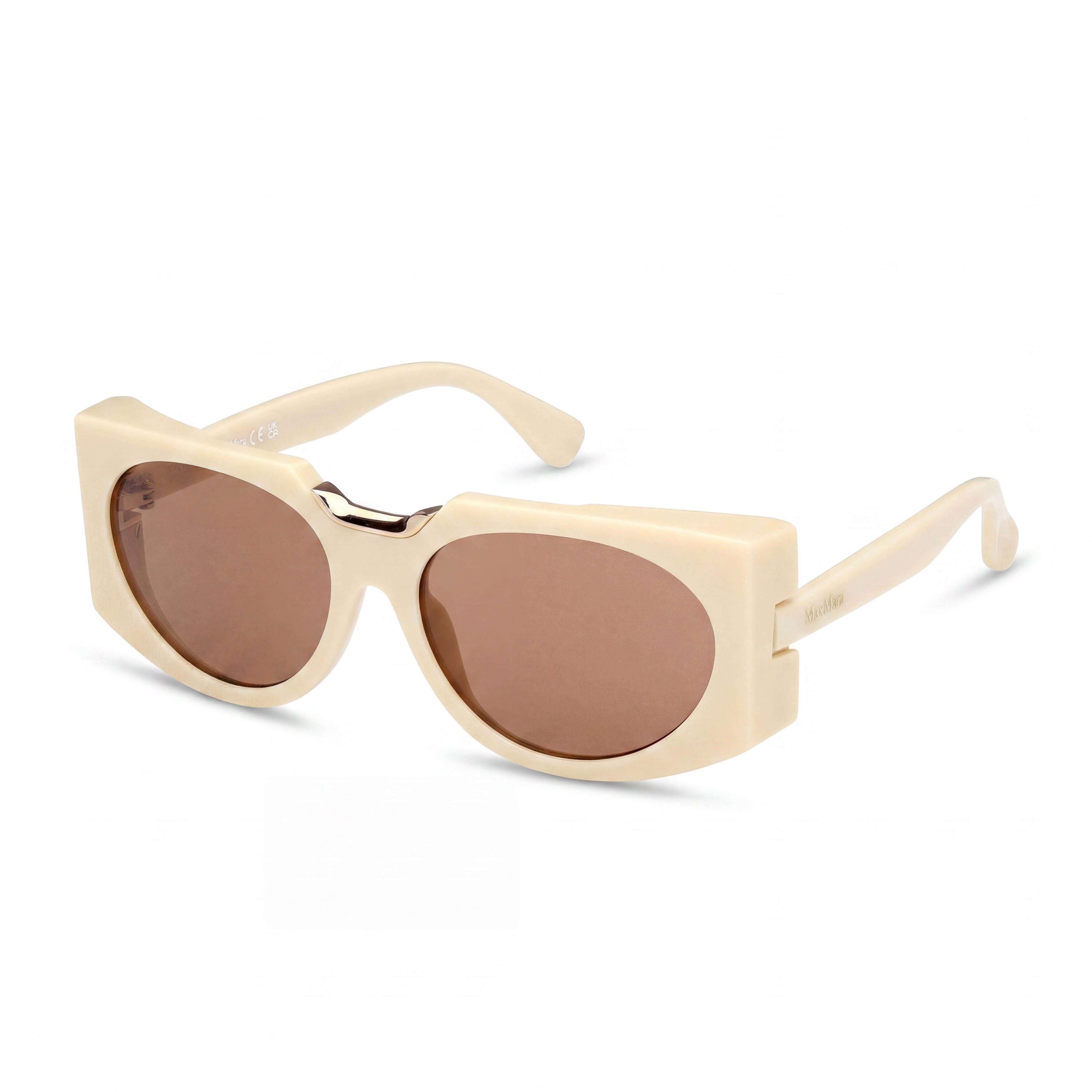 MaxMara Modern Women's Shiny Ivory Acetate Frame Sunglasses with Brown Plastic Lenses, Size 59-17-135, Photo 1