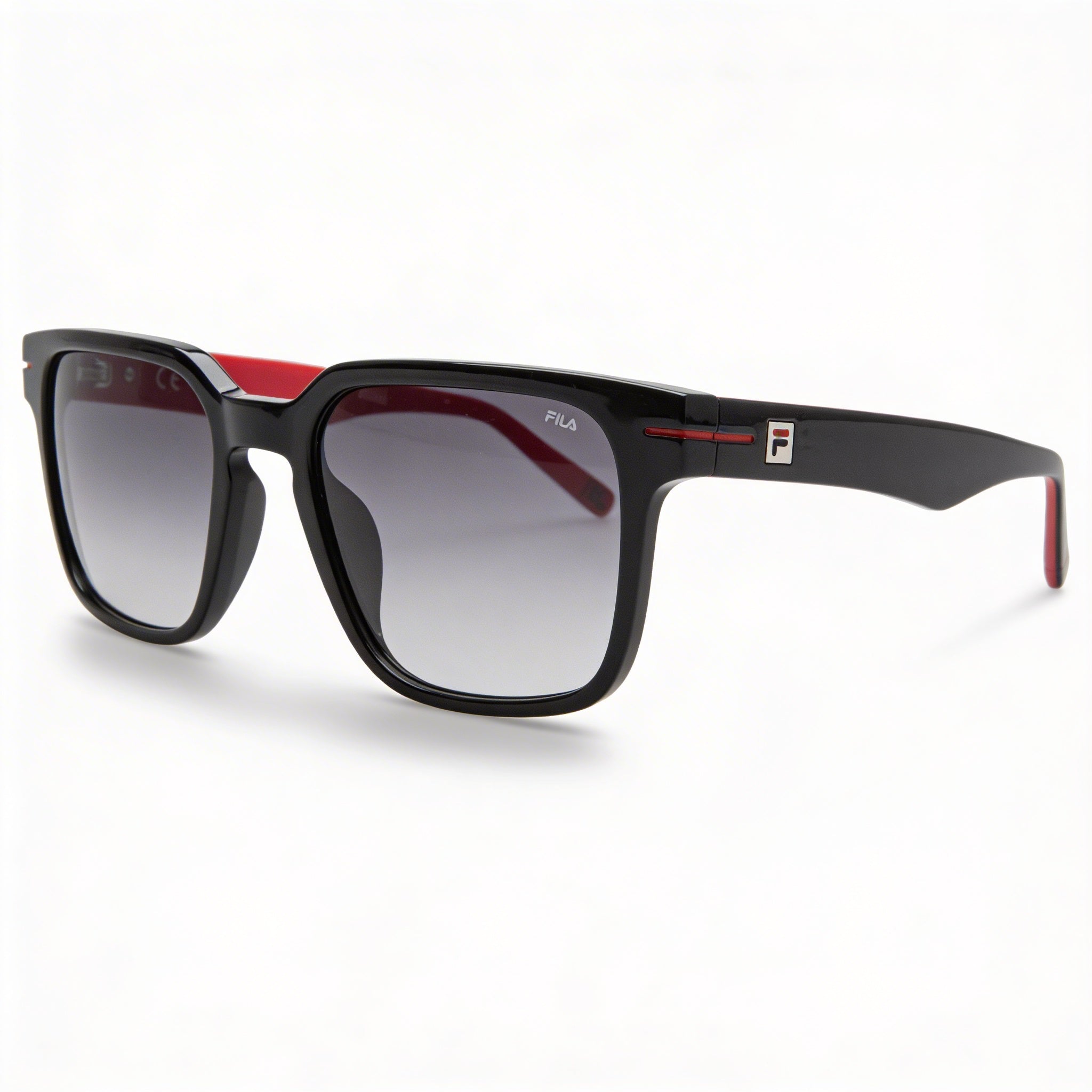 FILA Casual Sunglasses for Men with Shiny Black Acetate Frame and Smoke Gradient Lenses 53mm, Photo 1