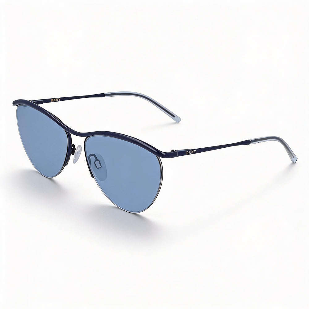 Gafas de sol DKNY Dk107s para mujer, de plástico, estilo ojo de gato, color azul marino, con lentes azules, protección UV, sin polarizar, 56 mm