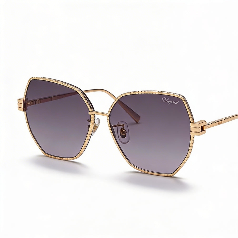 Gafas de sol Chopard Casual para mujer, de titanio, en oro rosa y con lentes ahumadas degradadas, protección UV, 59 mm