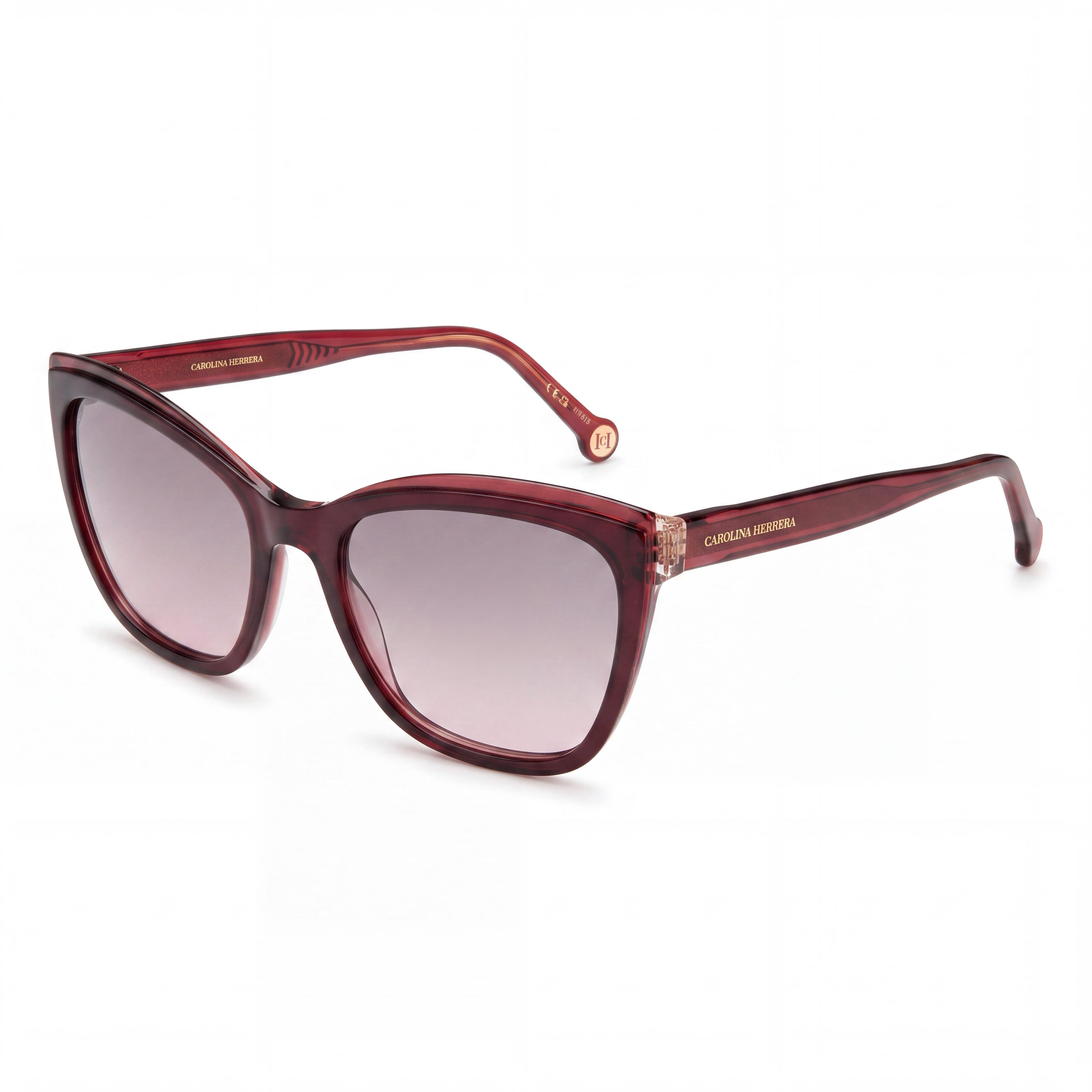 Carolina Herrera Essential Women's UV Protection Sunglasses, Burgundy Red Plastic, Brown Pink Shaded 55, Photo 1