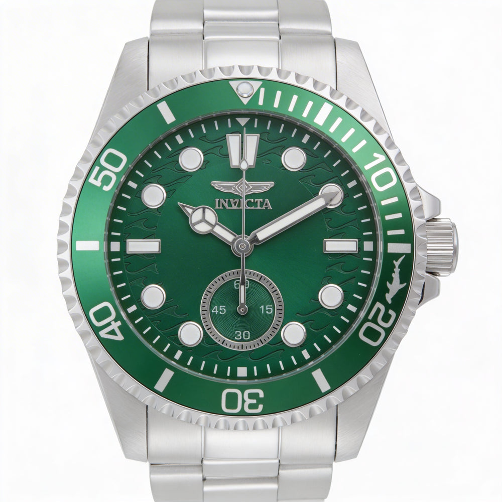 Invicta Pro Diver 49423 Men's Quartz Watch, 43mm Silver Stainless Steel, Green Dial, 10 ATM Water Resistant