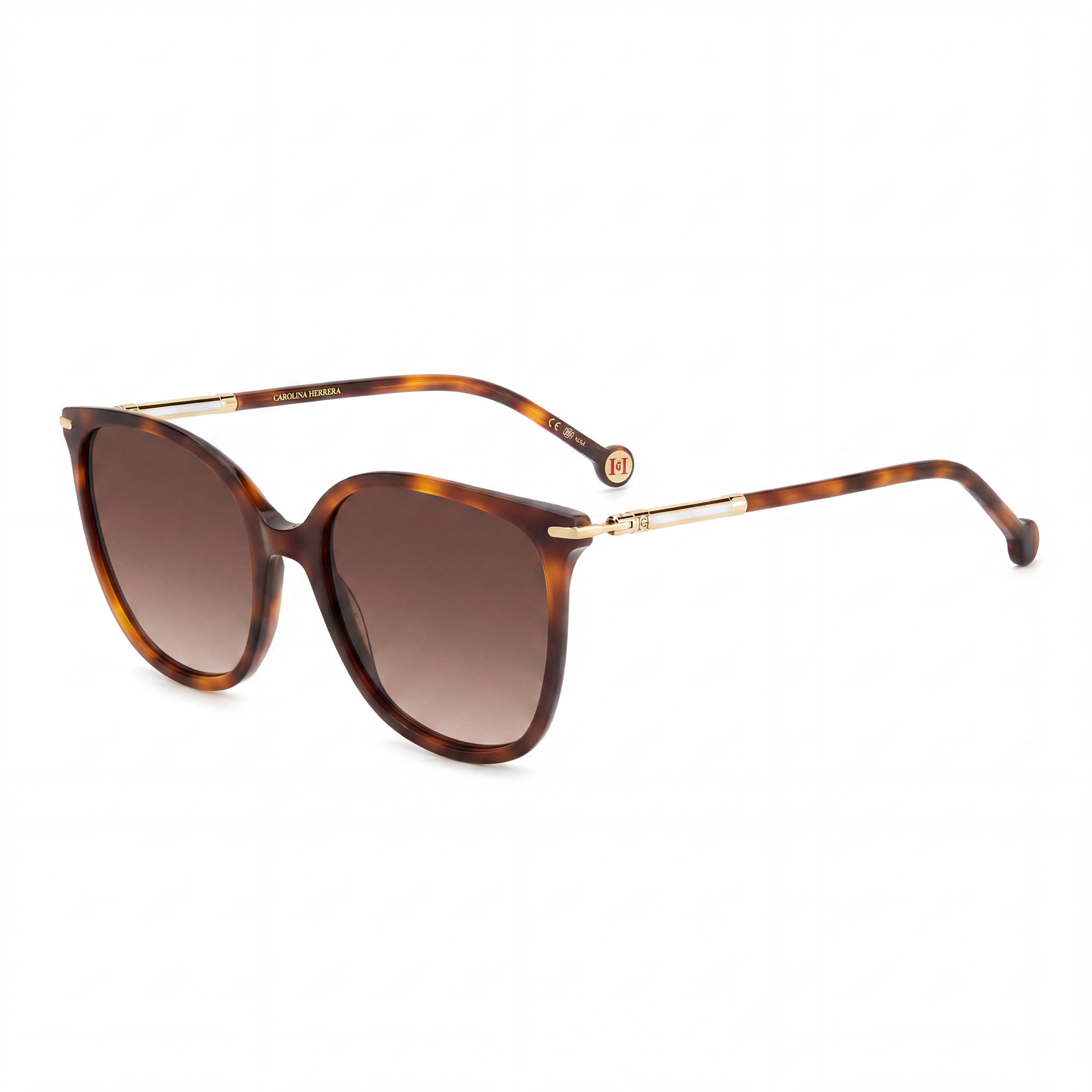 Gafas de sol de acetato Carolina Herrera modernas para mujer con montura Habana marrón y lentes no polarizadas marrones degradadas de 55 mm, Photo 1