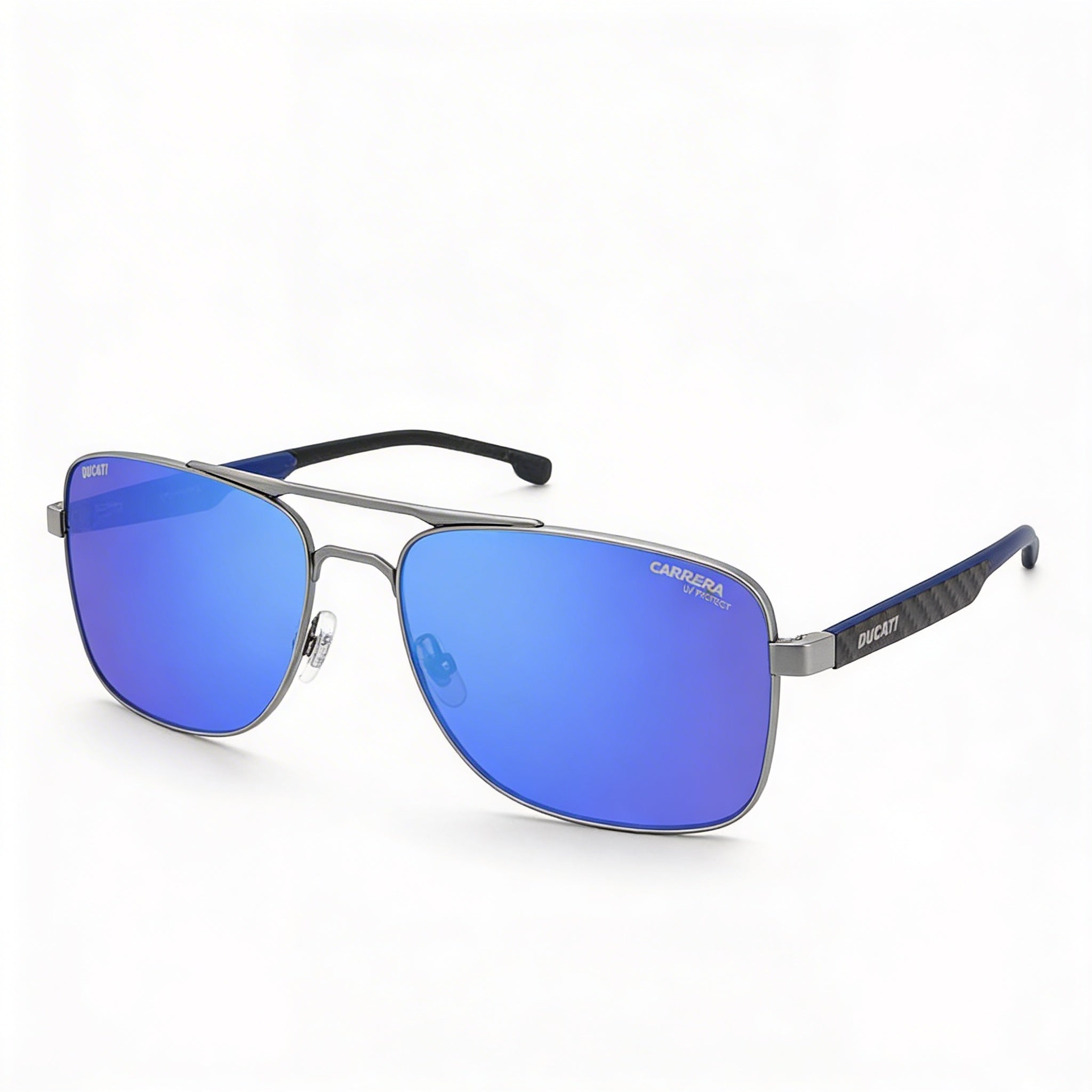 Gafas de sol Carrera Carduc 022/S para hombre, de titanio rutenio azul mate, con protección UV y lentes de espejo azul cielo de 60 mm, Photo 1