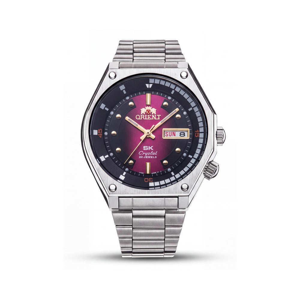 Orient Sporty Men's Red Wine Dial Chronograph Mechanical Stainless Steel Watch 42mm