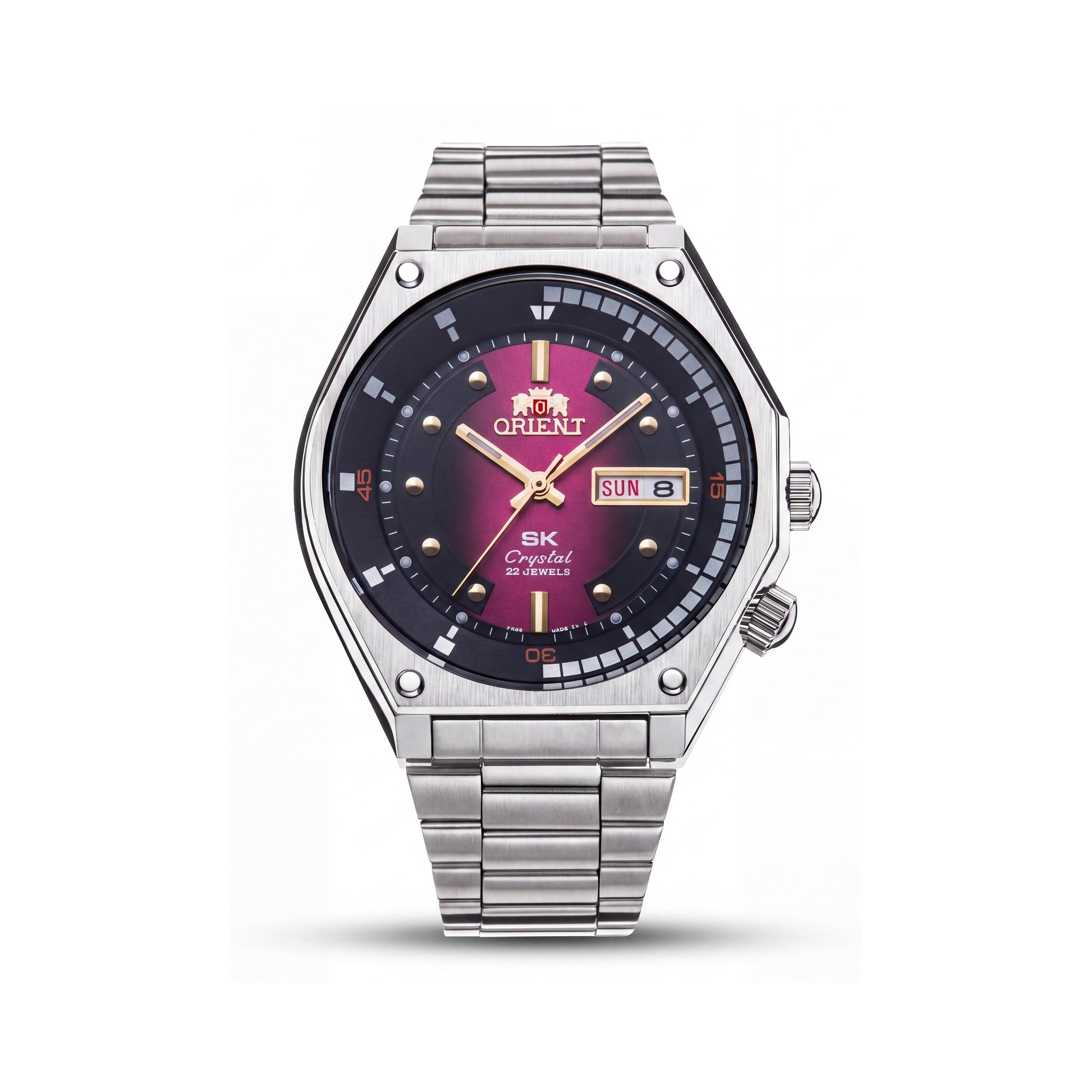 Orient Sporty Cronógrafo para hombre con esfera rojo vino, movimiento mecánico, caja de acero inoxidable de 42 mm, Photo 1