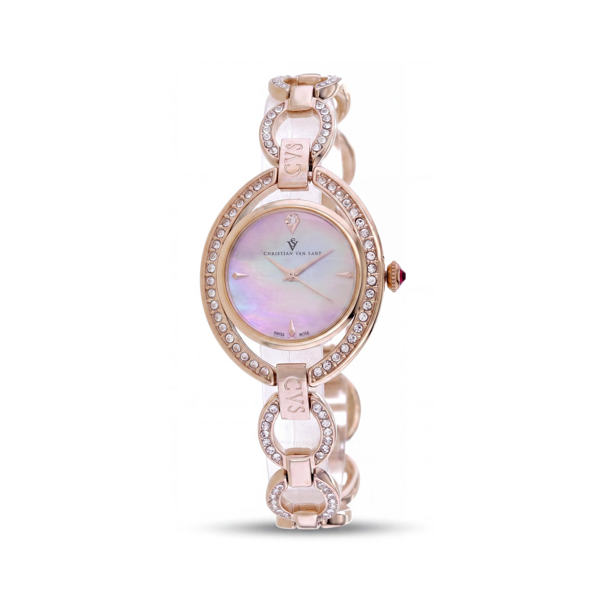 Reloj de cuarzo Christian Van Sant CV2934 de acero inoxidable en oro rosa con esfera rosa para mujer, Photo 1