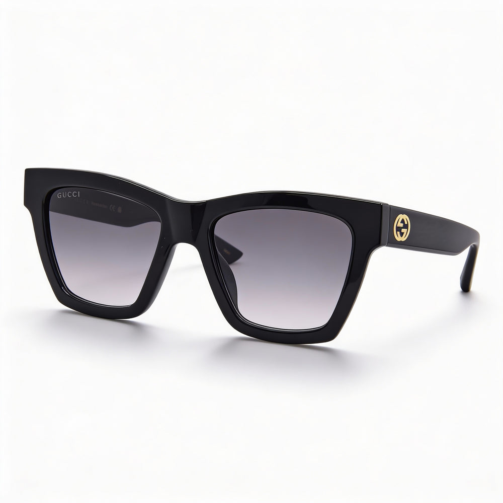 Gucci Gg1714s Women's Black-Grey Cat Eye Injection Frame Non-Polarized Sunglasses with Gold-Tone Accents 54mm