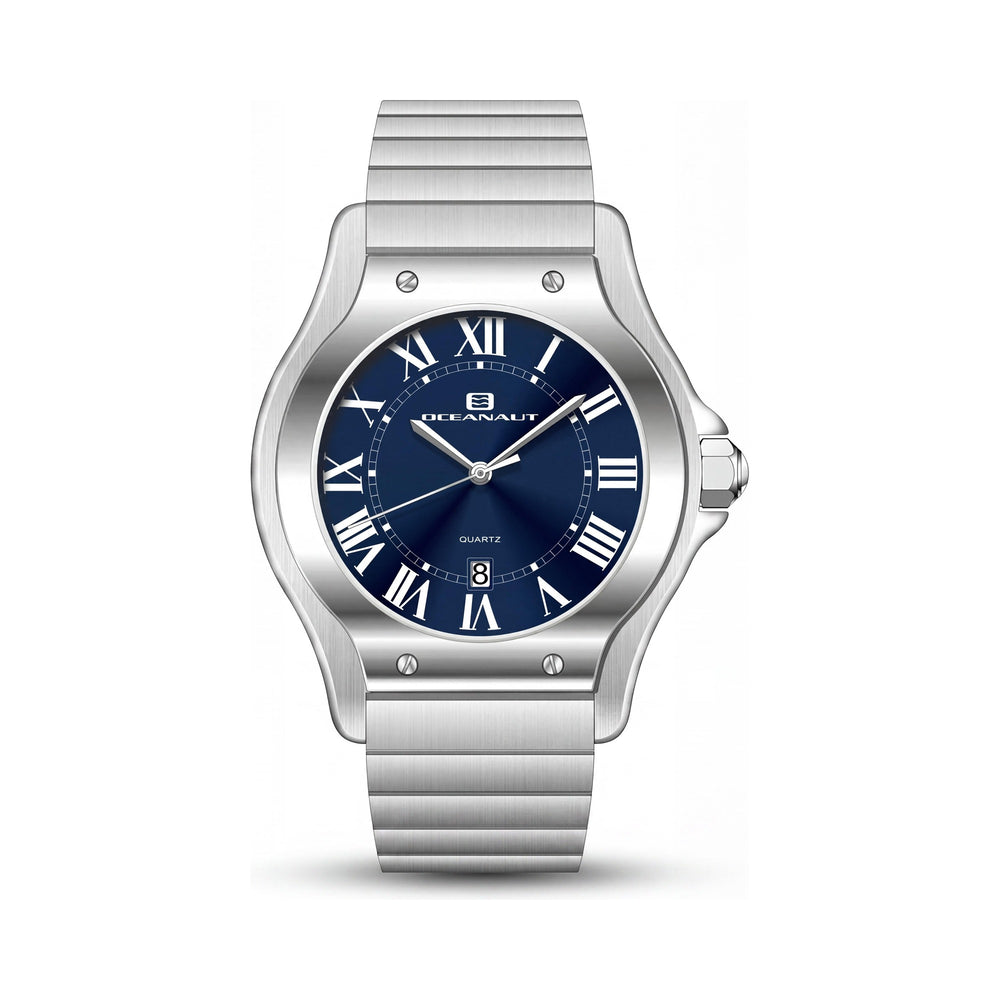 Reloj Oceanaut para hombre con movimiento de cuarzo, esfera azul, caja y pulsera de acero inoxidable, resistente al agua.