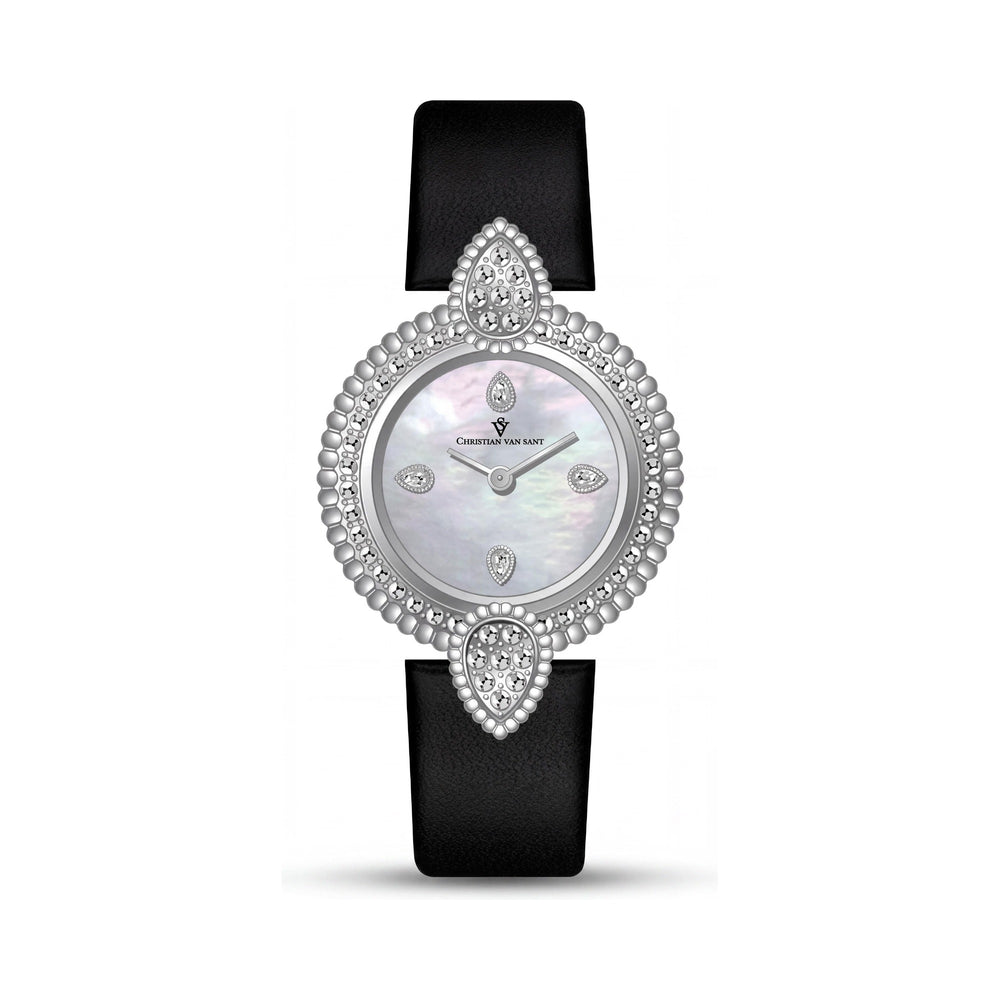 Christian Van Sant Women's CV1273 Automatic Black Leather Strap Stainless Steel Watch