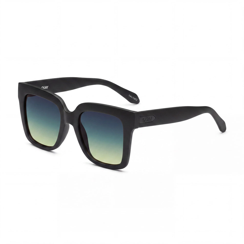 QUAY AUSTRALIA Square Women's Matte Black Plastic Frame Smoke Green Polycarbonate Lens UV Protection Sunglasses