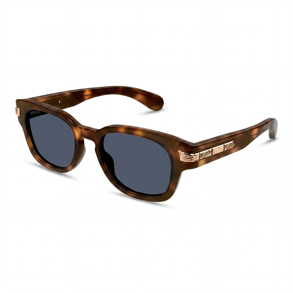 Gucci Casual Men's Havana Acetate Frame Sunglasses with Blue Non-Polarized Lenses, 51mm Lens Width
