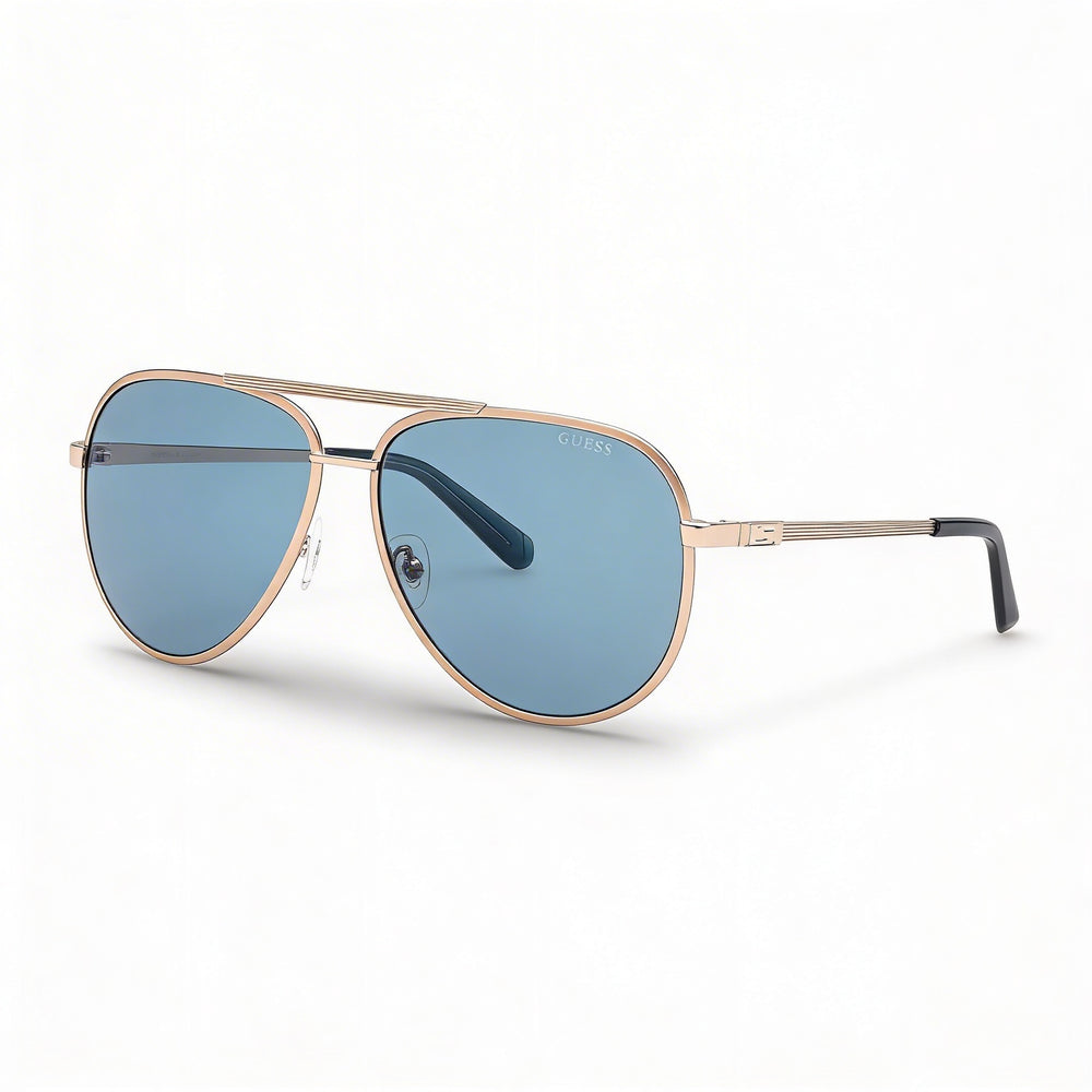 Gafas de sol GUESS Aviator de metal a rayas para mujer, montura dorado pálido, lentes azules, protección UV, sin polarizar, 61 mm