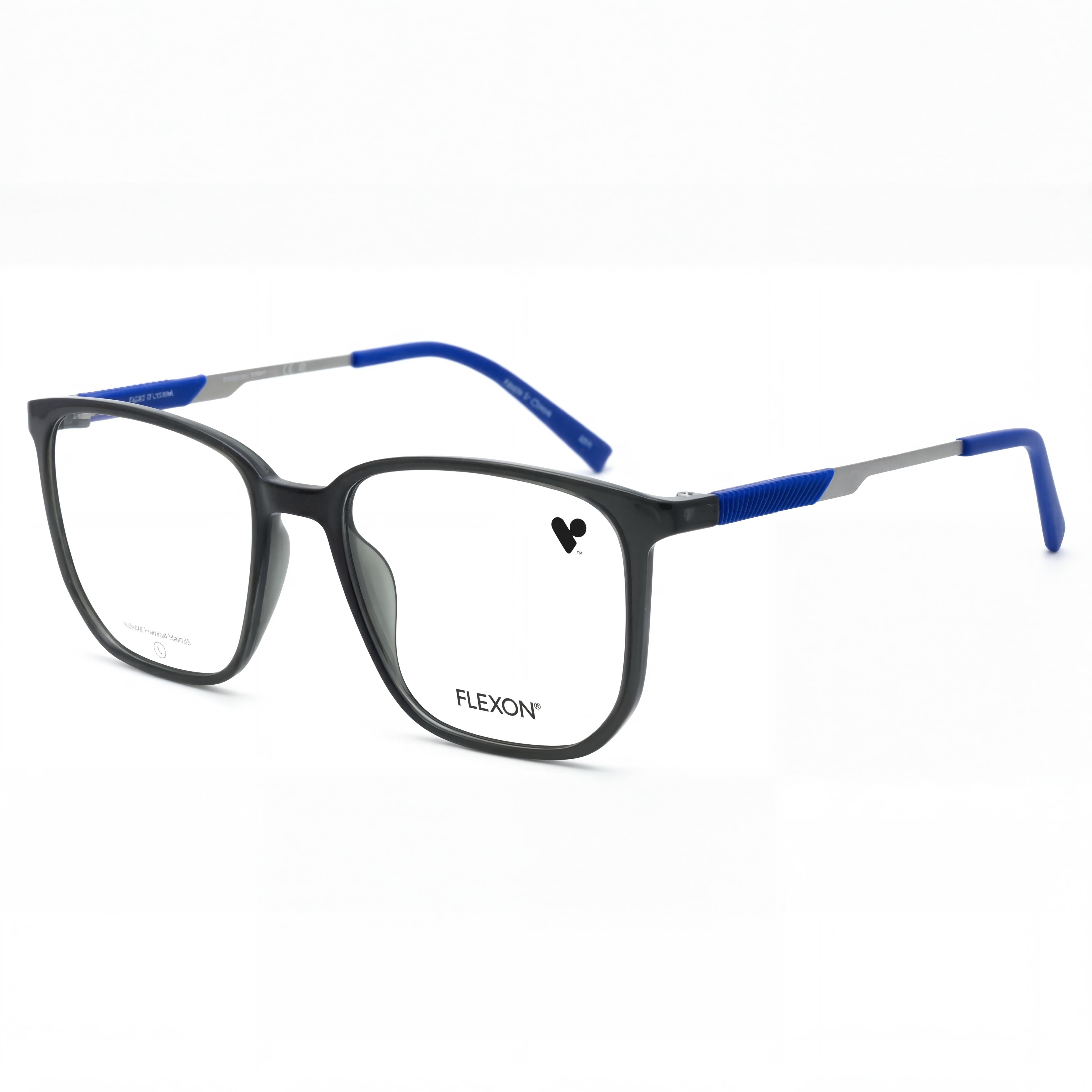 Flexon 606 Men's Durable Flexible Metal Full Rim Rectangle Eyeglasses - Shiny Crystal Grey 54-18-145, Photo 1