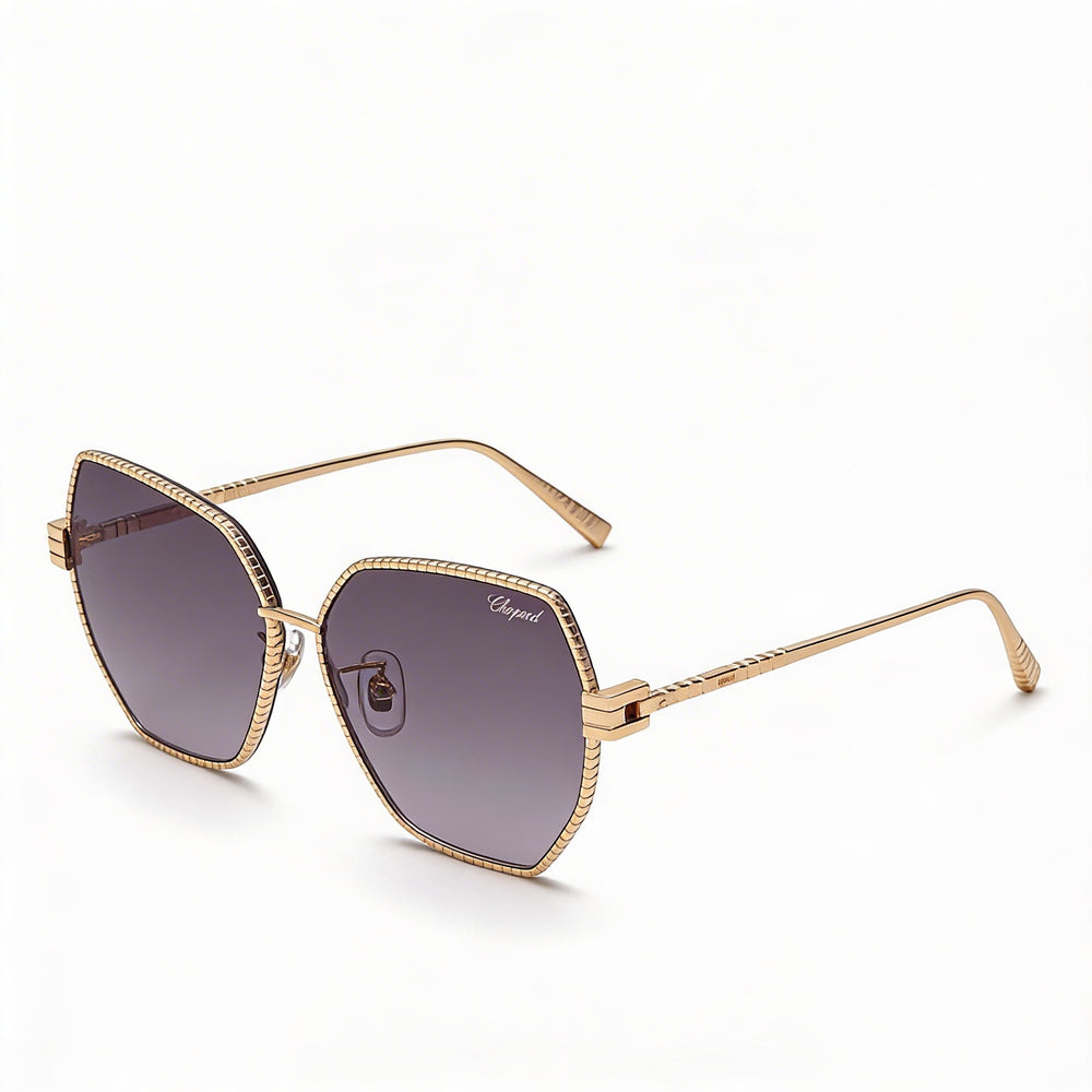 Gafas de sol Chopard casuales para mujer, marco de titanio y oro rosa, lentes no polarizadas con protección UV y degradado de humo de 59 mm