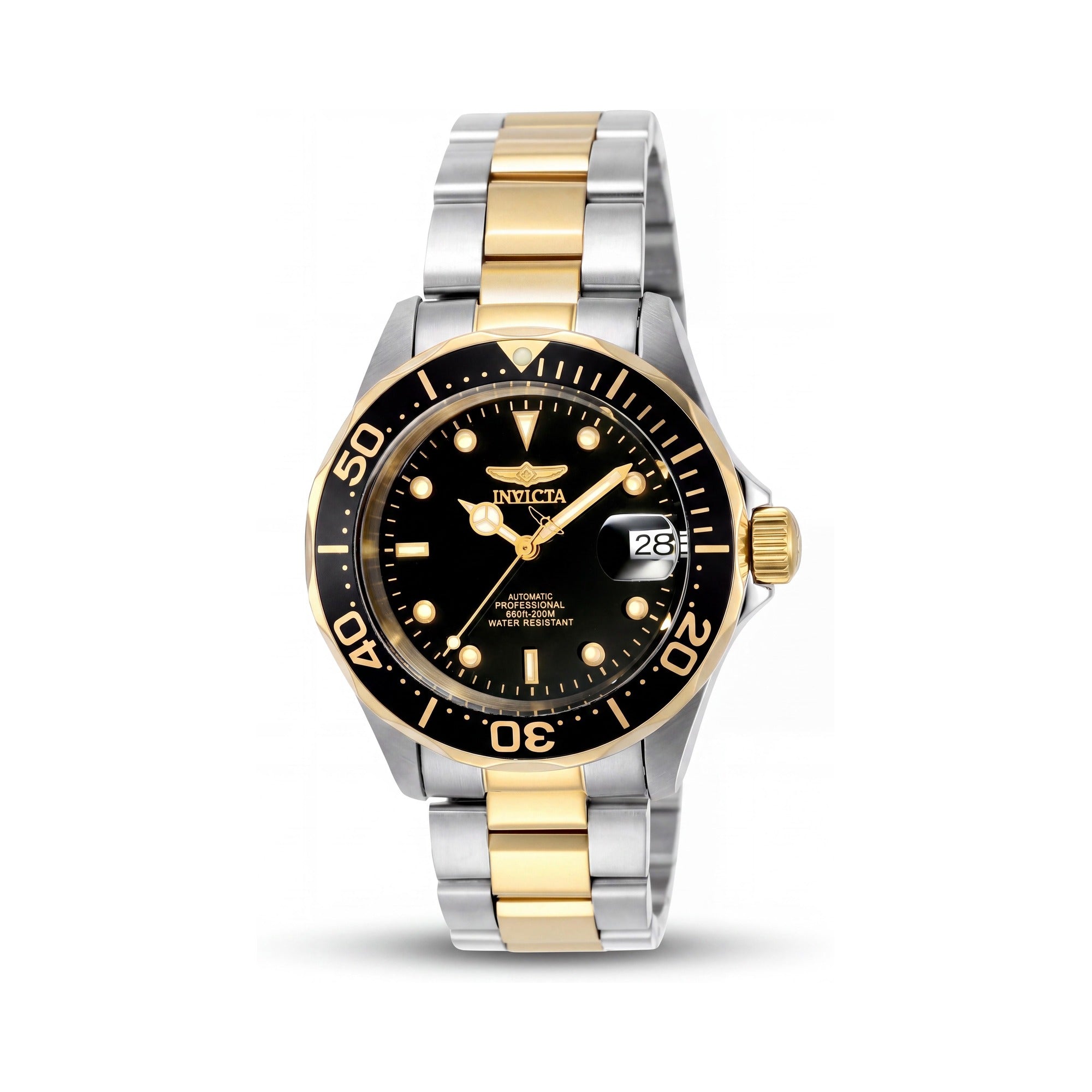 Invicta Diving Men's Automatic Two-Tone Stainless Steel Black Dial Diver Watch 40mm, 200M Water Resistant, Photo 1