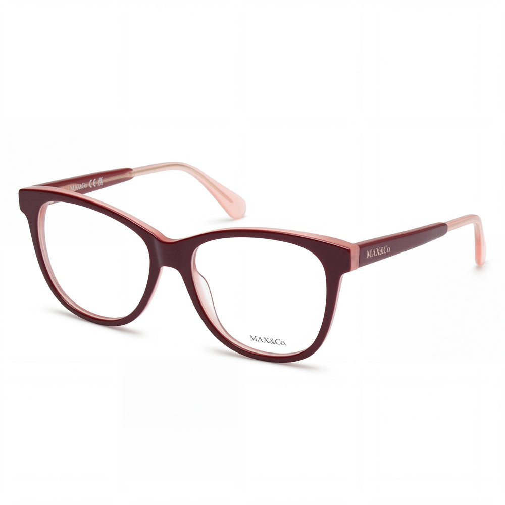 Gafas Max & Co. modernas de montura de plástico burdeos para mujer con lentes transparentes para uso óptico, 54 mm
