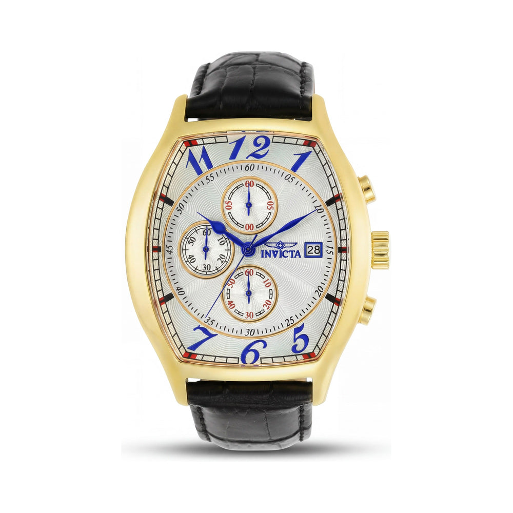 Reloj Invicta Specialty 14330 Collection Tonneau de cuarzo suizo de 44 mm de acero inoxidable chapado en oro de 18k para hombre, 3 correas de cuero negro/marrón/azul pavo real