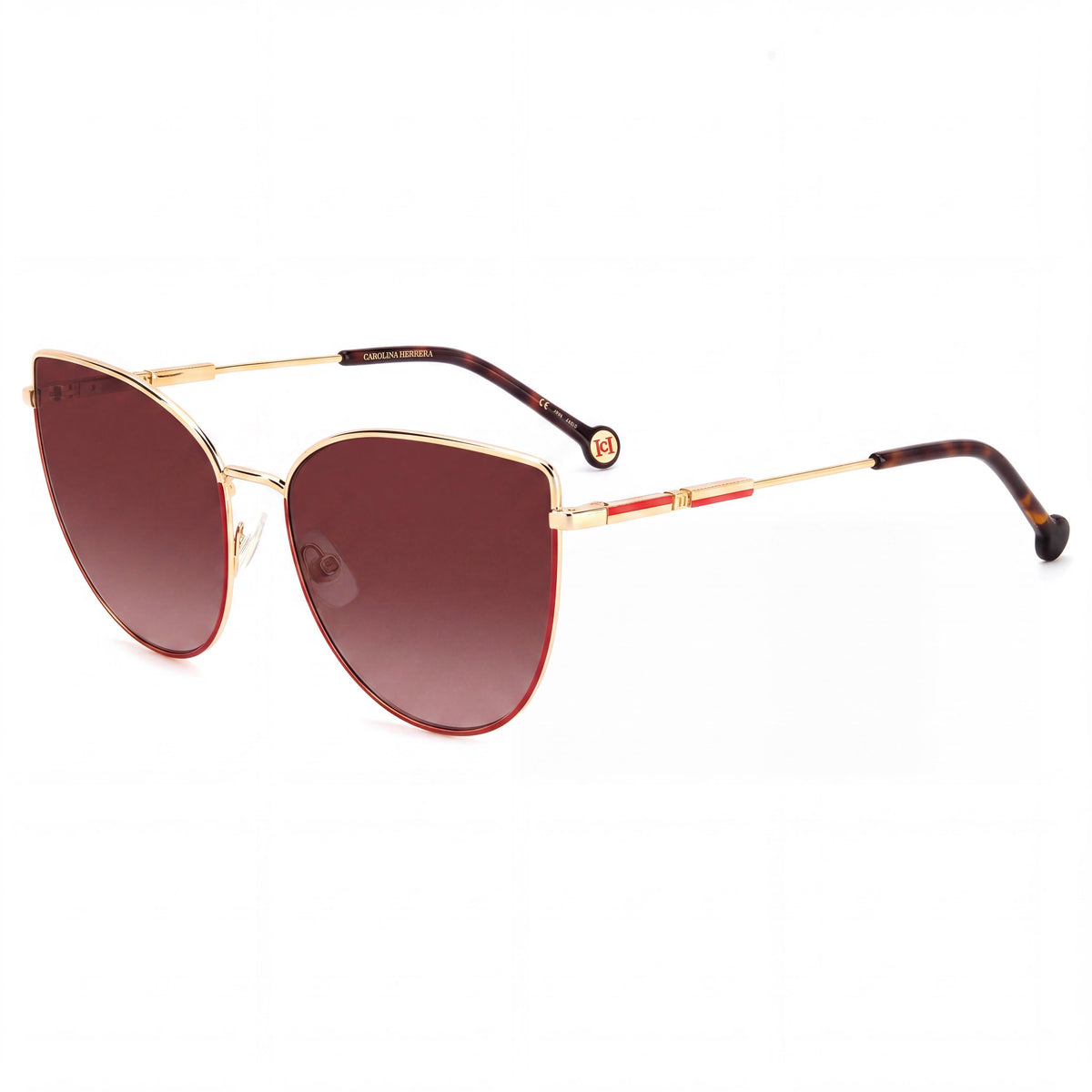 Gafas de sol Carolina Herrera casual para mujer, metal dorado y rojo sombreado, lentes no polarizadas doradas y rojas, 82-92% UV, 59 mm, Photo 1