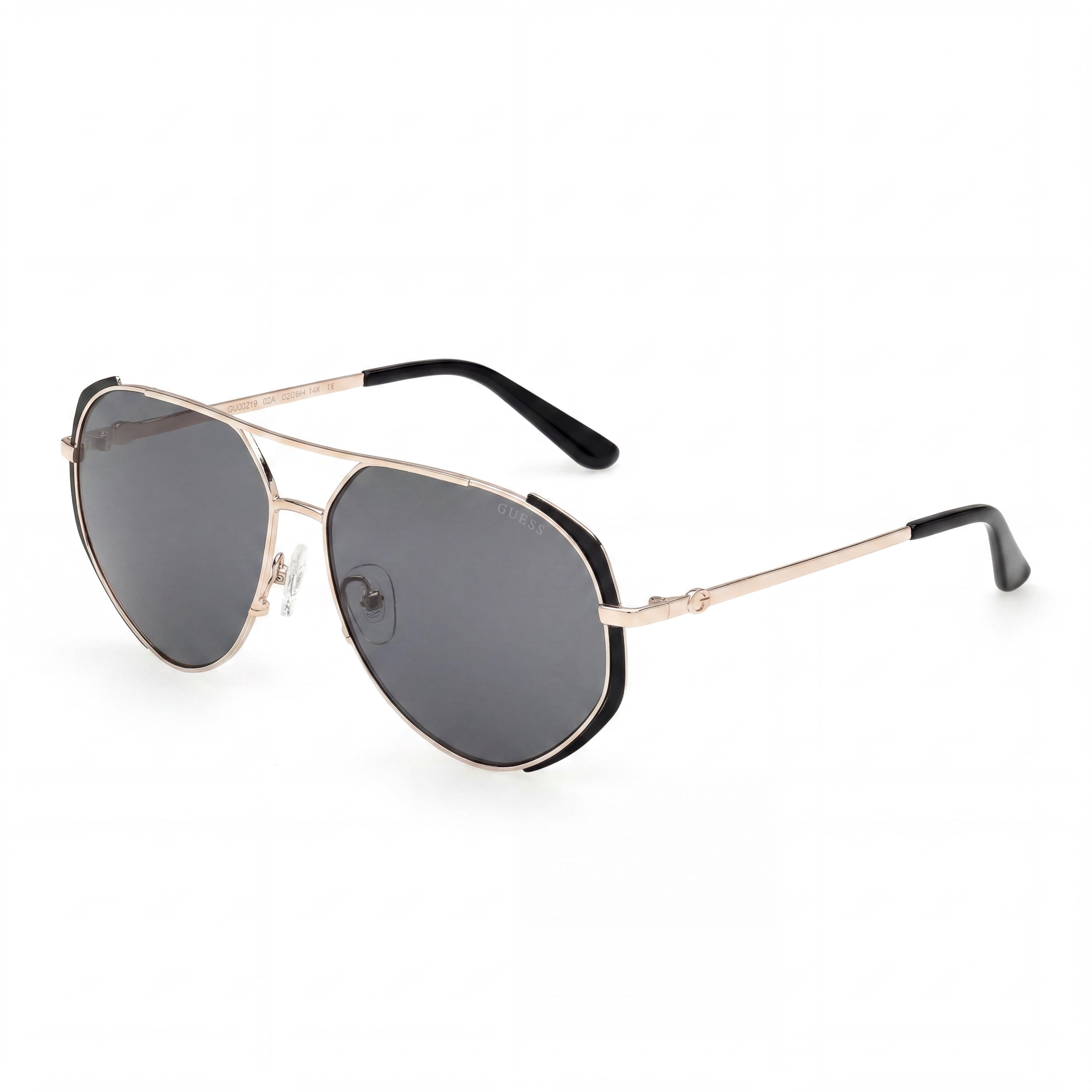 Gafas de sol GUESS de metal para mujer GU00219, Negro Mate Oro Pálido Brillante, Lentes de policarbonato con protección UV Ahumado 59 mm, Photo 1