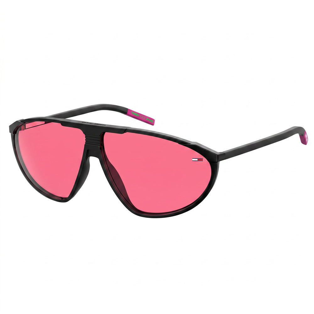 Gafas de sol unisex Tommy Hilfiger Classic con montura de poliamida, color negro/rosa oscuro, lentes rosas, protección UV, 65-9-140