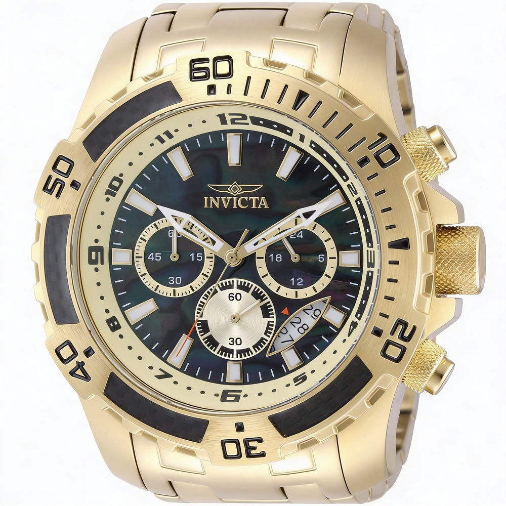 Invicta Pro Diver SCUBA 49854 Unisex Gold Stainless Steel Chronograph Quartz Watch with Black Dial 51mm