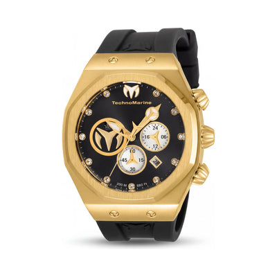 TechnoMarine Reef TM-520002 Men's 45mm Black Stainless Steel Quartz Watch with Second Hand, 20ATM Water Resistant
