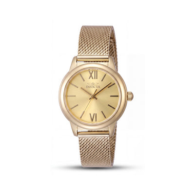 Invicta Angel Lady Classic Gold Stainless Steel Unisex 30mm Watch with Bezel Markings, Arabic Numerals, High Contrast Hands
