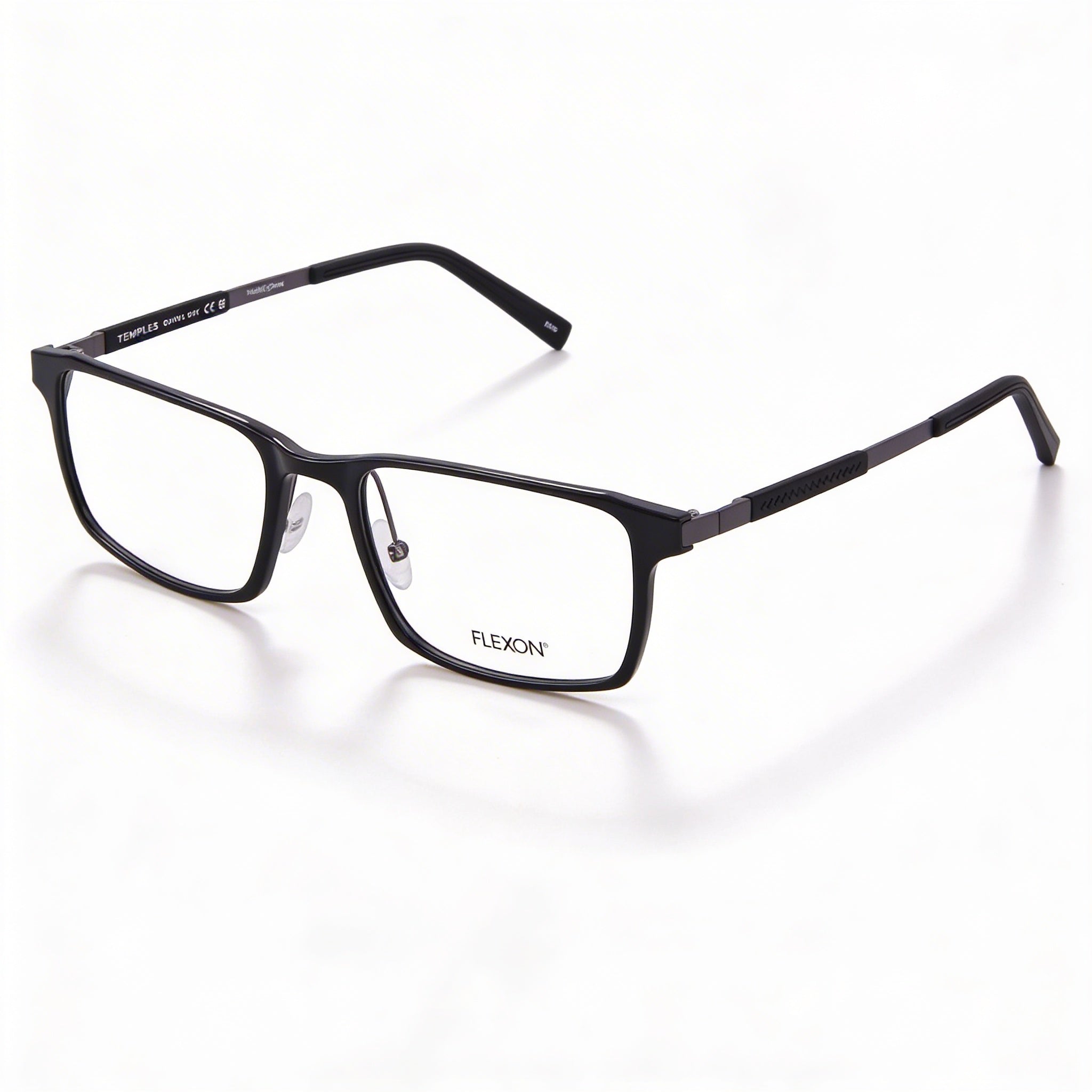 Flexon Modern EP8008 Unisex Full Rim Rectangle Metal Eyeglasses Frame Shiny Black 55-19-145, Photo 1