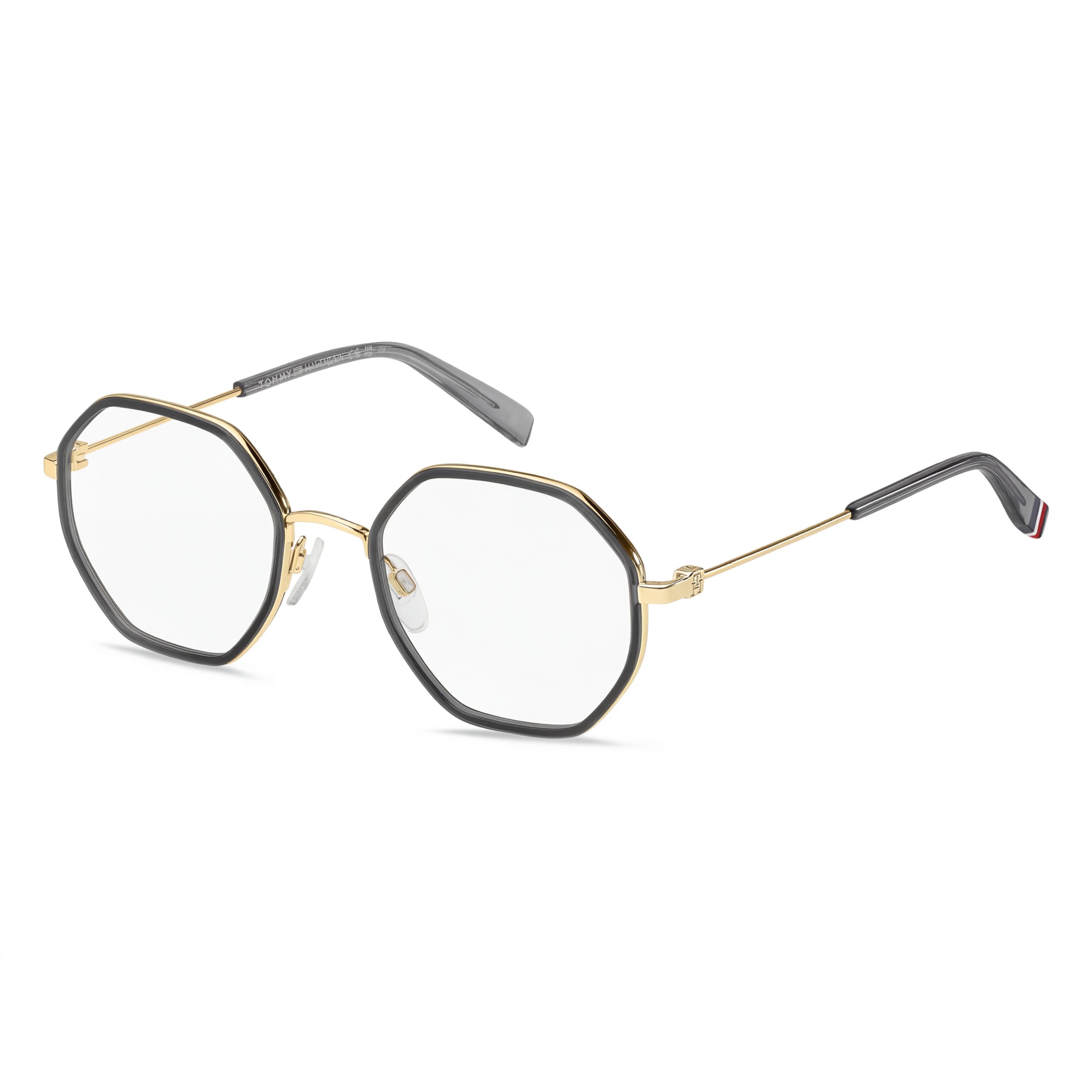 Gafas Tommy Hilfiger redondas geométricas de acero inoxidable para mujer con lentes de plástico transparente, gris 51-20-140, Photo 1