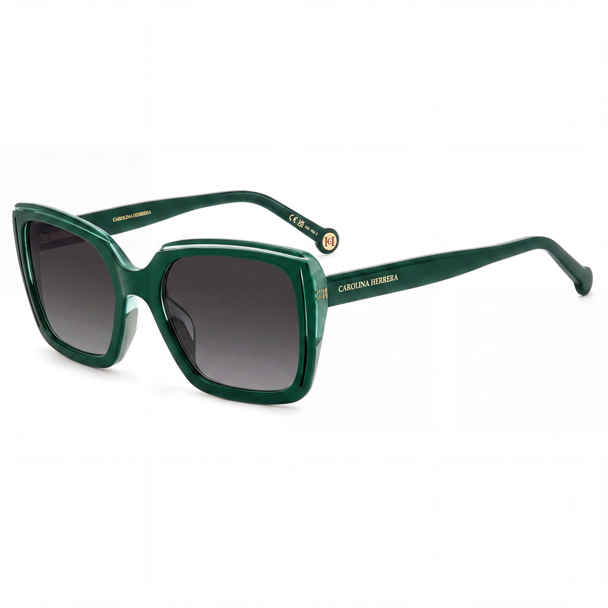 Carolina Herrera Gafas de sol de acetato brillante verde para mujer contemporánea, protección UV, color gris verde, 53 mm, Photo 1