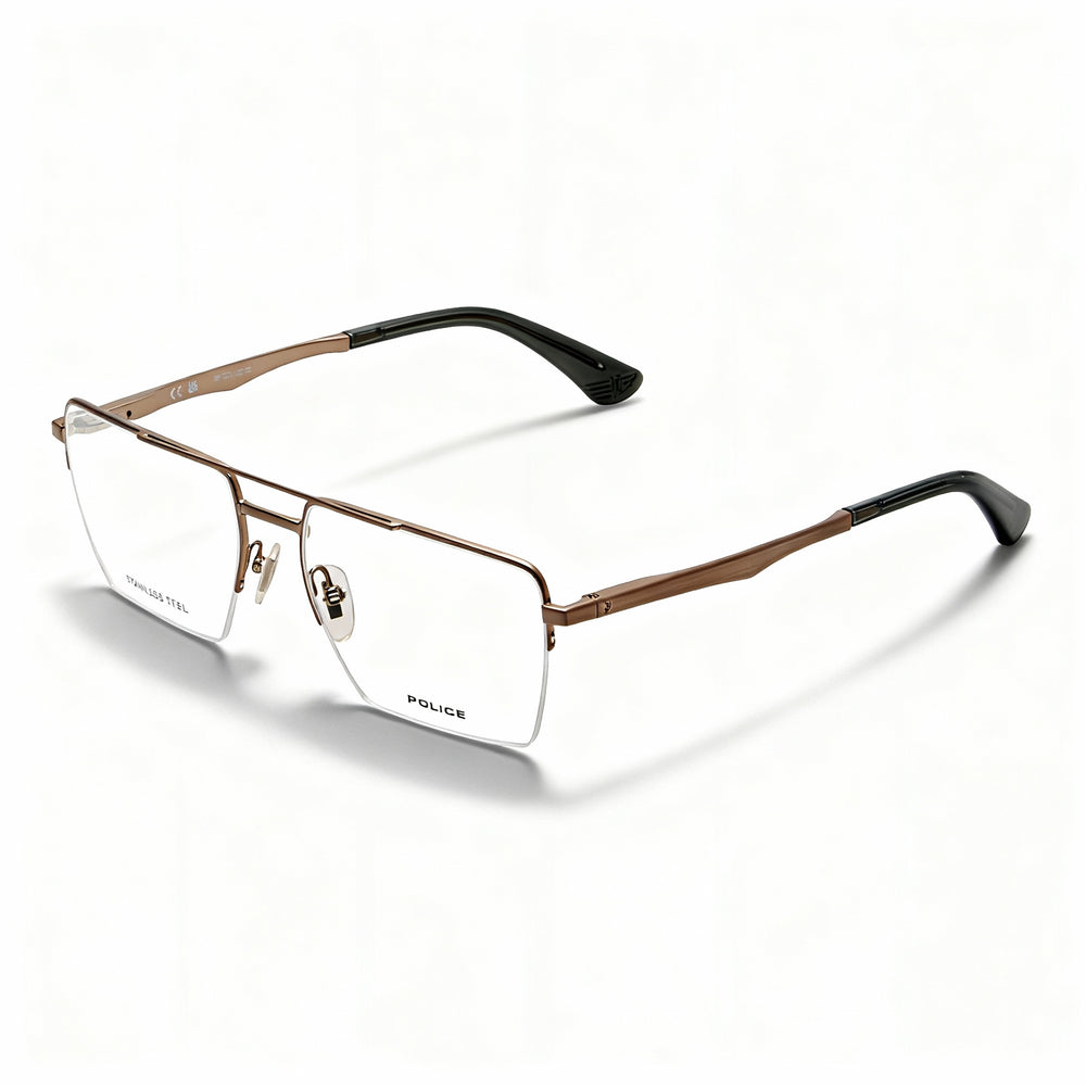 Police classical Men's Optical Eyeglasses with Shiny Satin Bronze Metal Frame, Size 55-18-145