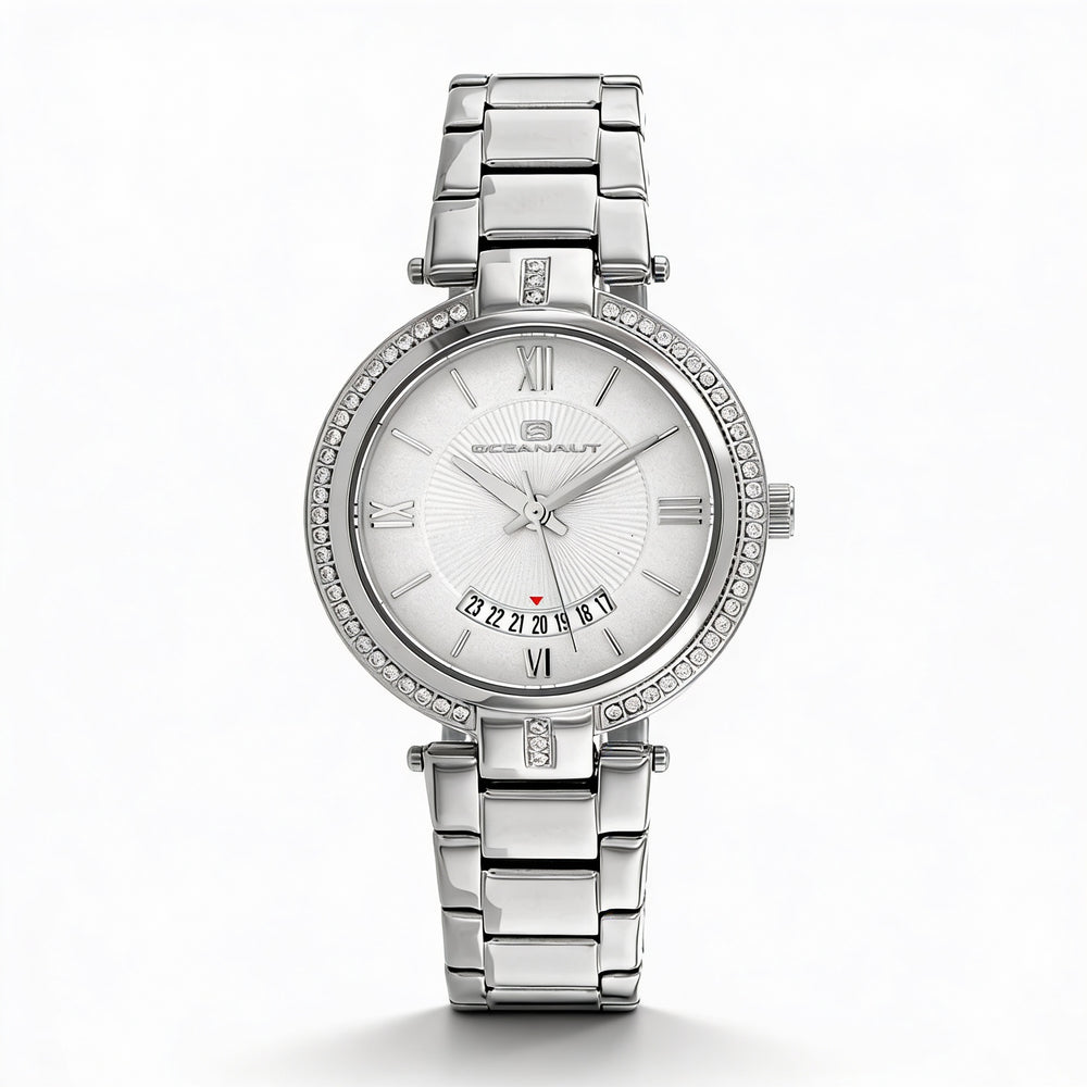 Oceanaut Bracelet Women's White Dial Stainless Steel Quartz Movement Water Resistant Watch with Scratch-Resistant Mineral Crystal