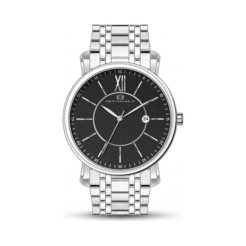 Reloj Oceanaut para hombre, de acero inoxidable negro, de cuarzo, resistente al agua y a los arañazos.