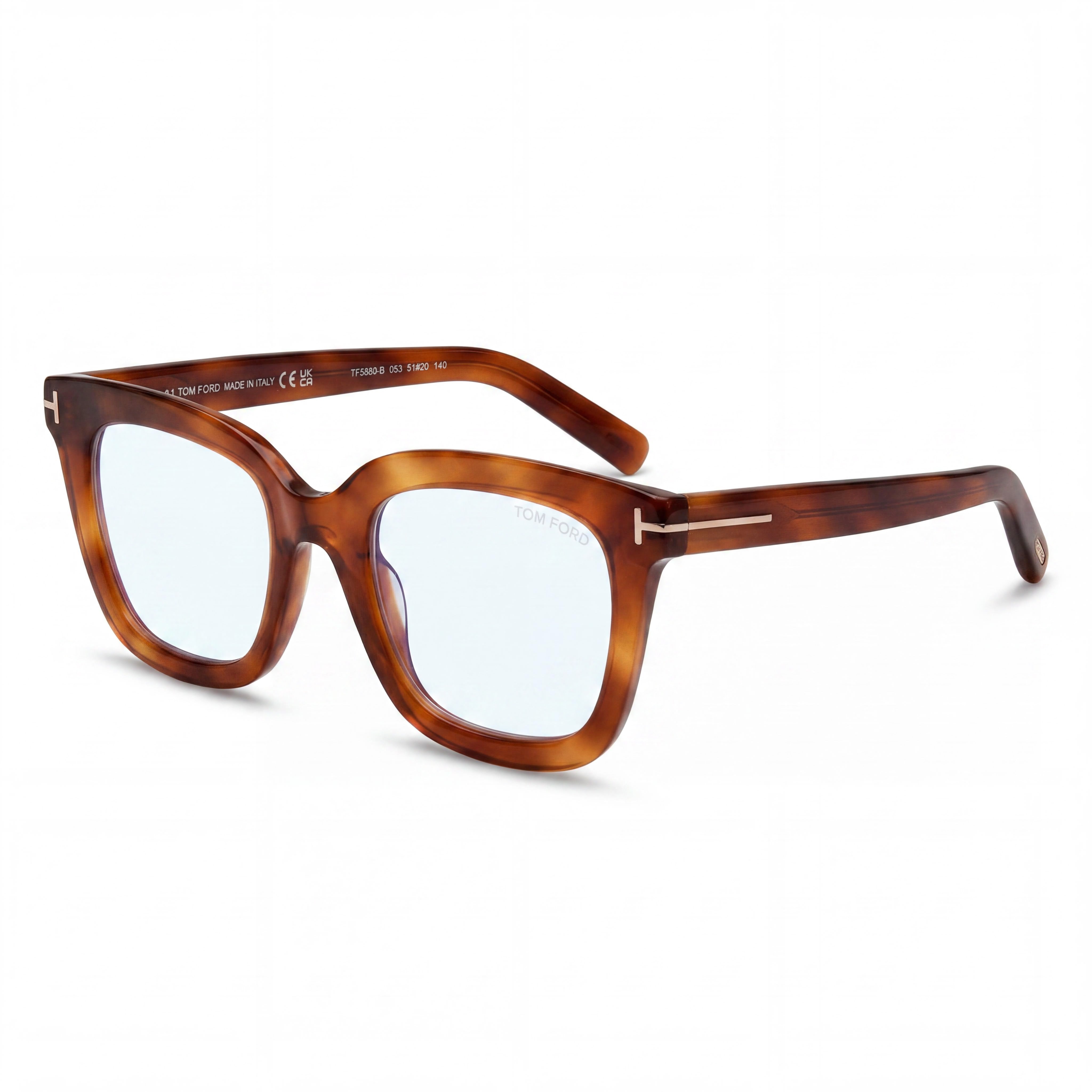 Gafas de sol Tom Ford TF5880-B para mujer, de plástico pantografiado, brillante, transparente, ámbar, con bloqueo de luz azul, montura completa, cuadradas, 51 mm, Photo 1