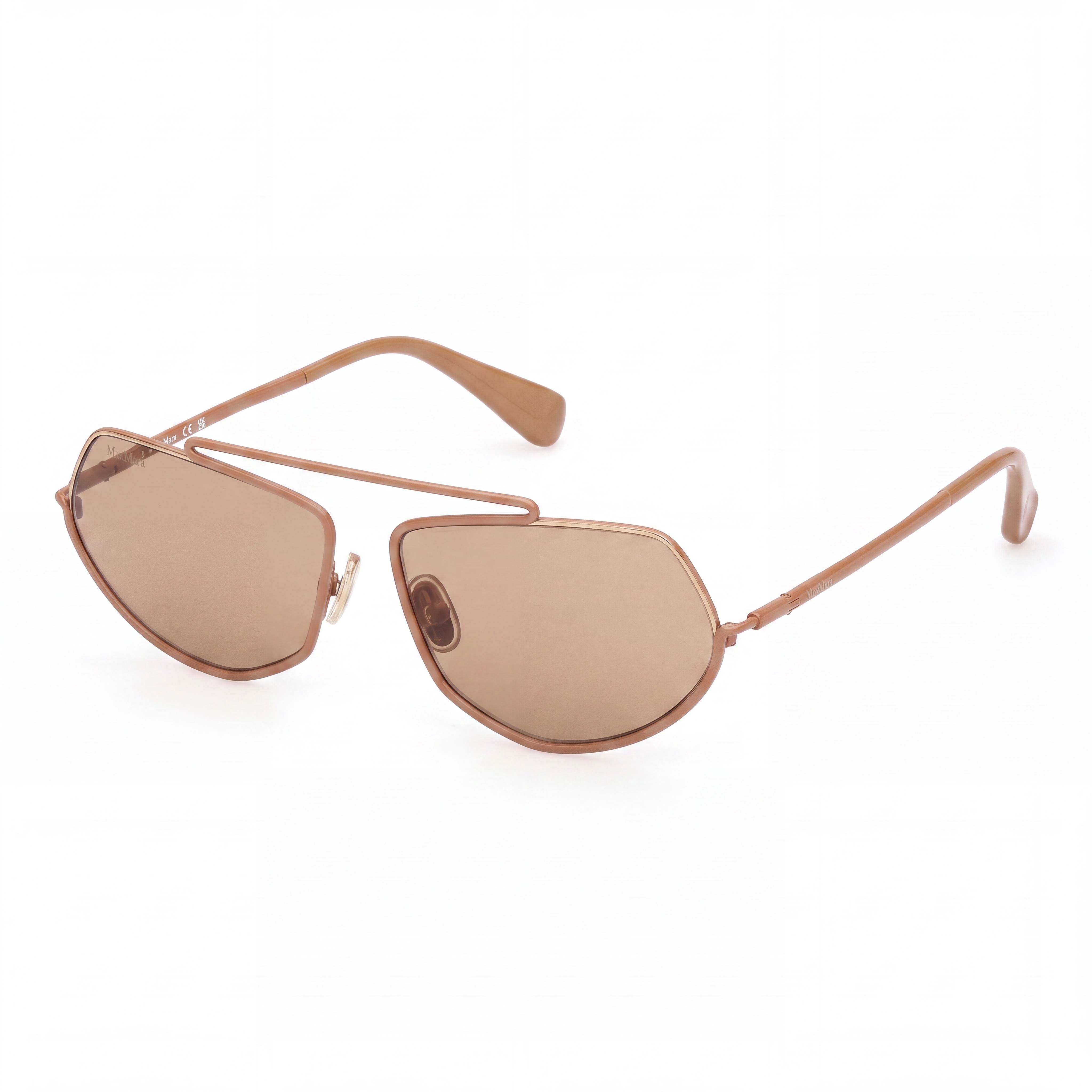 Gafas de sol MaxMara MM0165 para mujer con montura de metal marrón claro brillante y lentes marrones, 60 mm, Photo 1