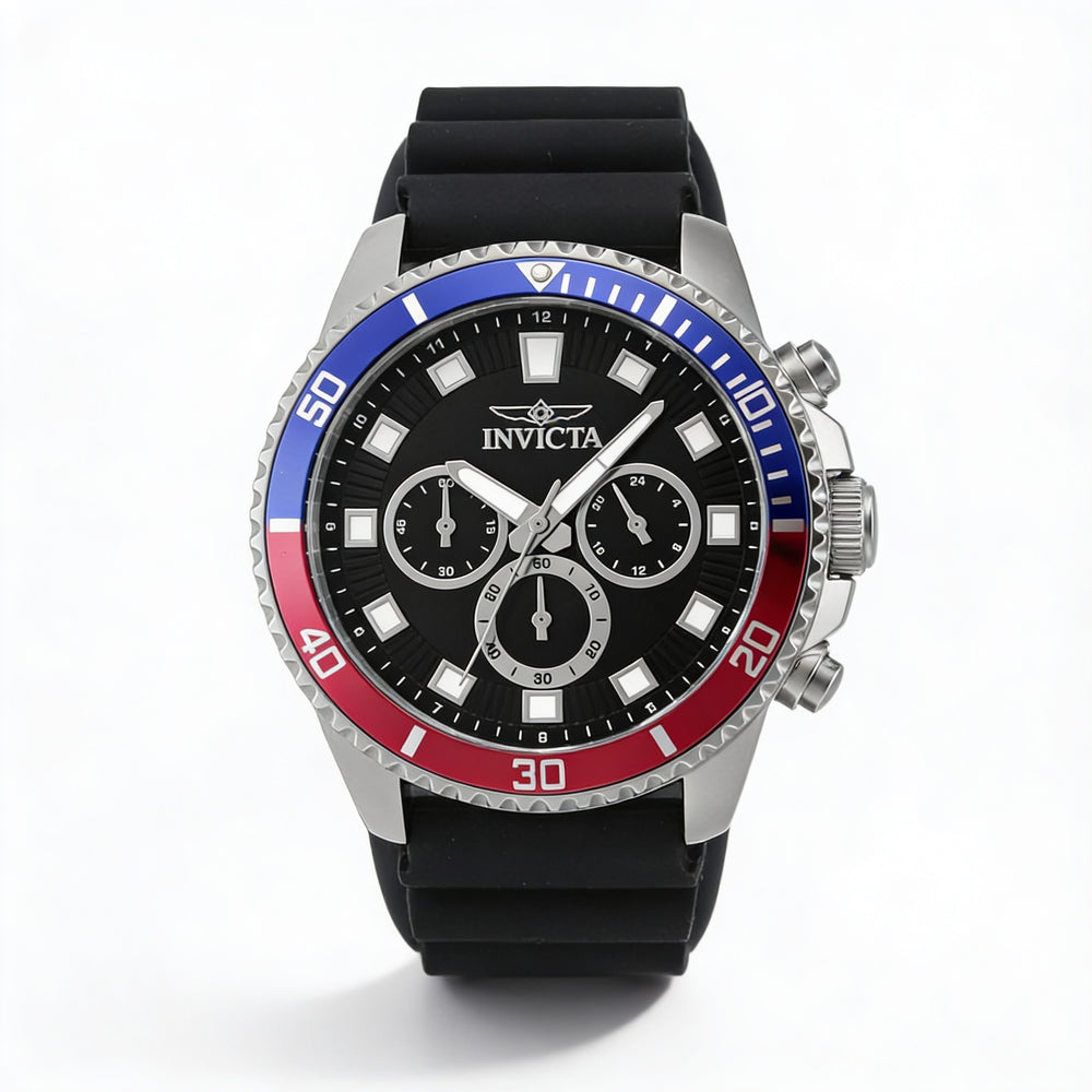 Invicta Pro Diver 46119 Unisex Chronograph Silver Stainless Steel Silicone Strap Analog Round 45mm Watch