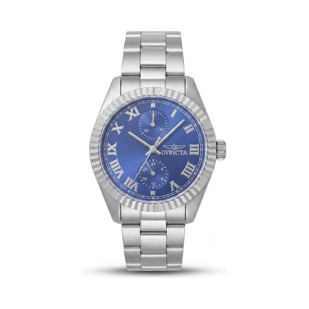 Reloj unisex Invicta Specialty 47437 de acero inoxidable plateado con esfera azul y cuarzo de 36 mm.