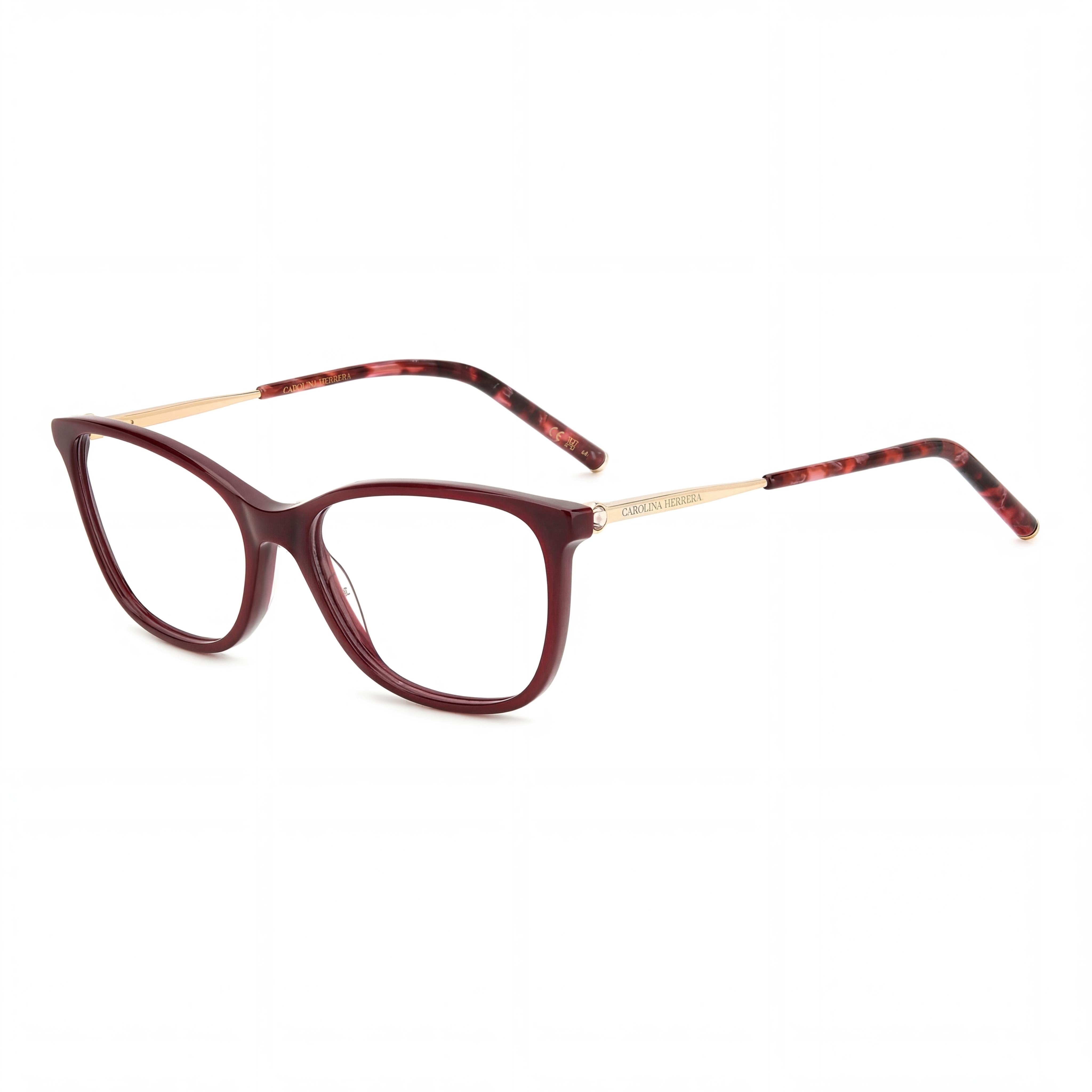 Carolina Herrera Classic HER 0197 Men's Plastic Non-Polarized Eyeglasses Burgundy Gold 54mm Lens, Photo 1