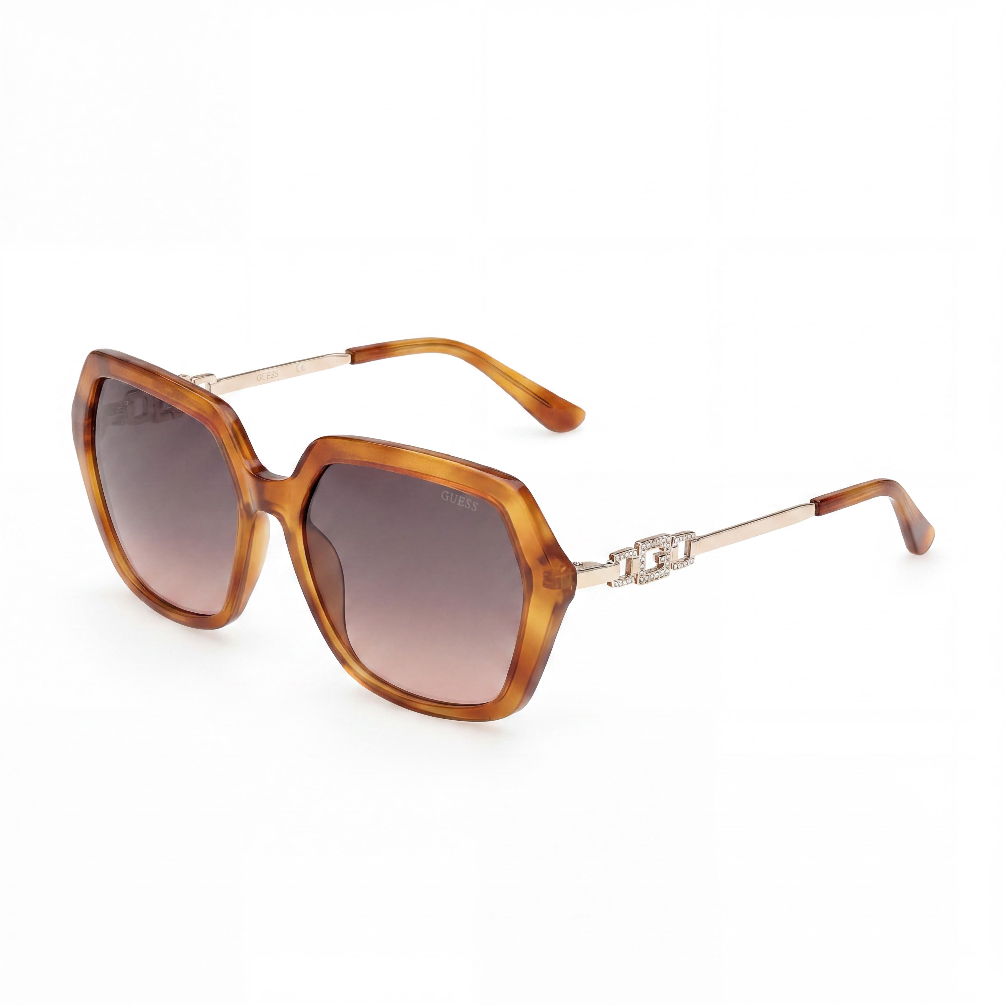 GUESS Women's Square-geometric Plastic Sunglasses, Blonde Havana Frame, Gradient Brown Lenses 57mm, Photo 1