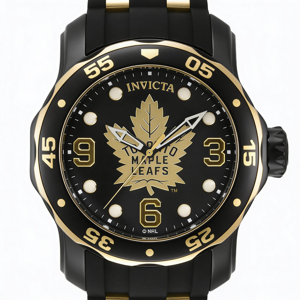 Invicta NHL IN-42326-AMZUK Men's Two-tone Black Gold Water Resistant Stainless Steel Silicone Watch 48mm