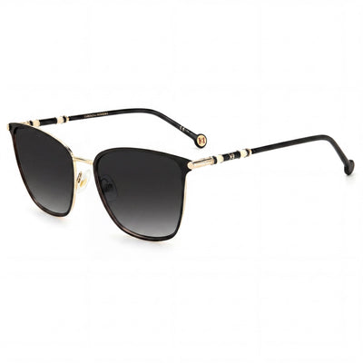 Gafas de sol rectangulares de acero inoxidable Carolina Herrera Ch 0030/S para mujer, doradas y negras, con protección UV del 100 %, 56 mm