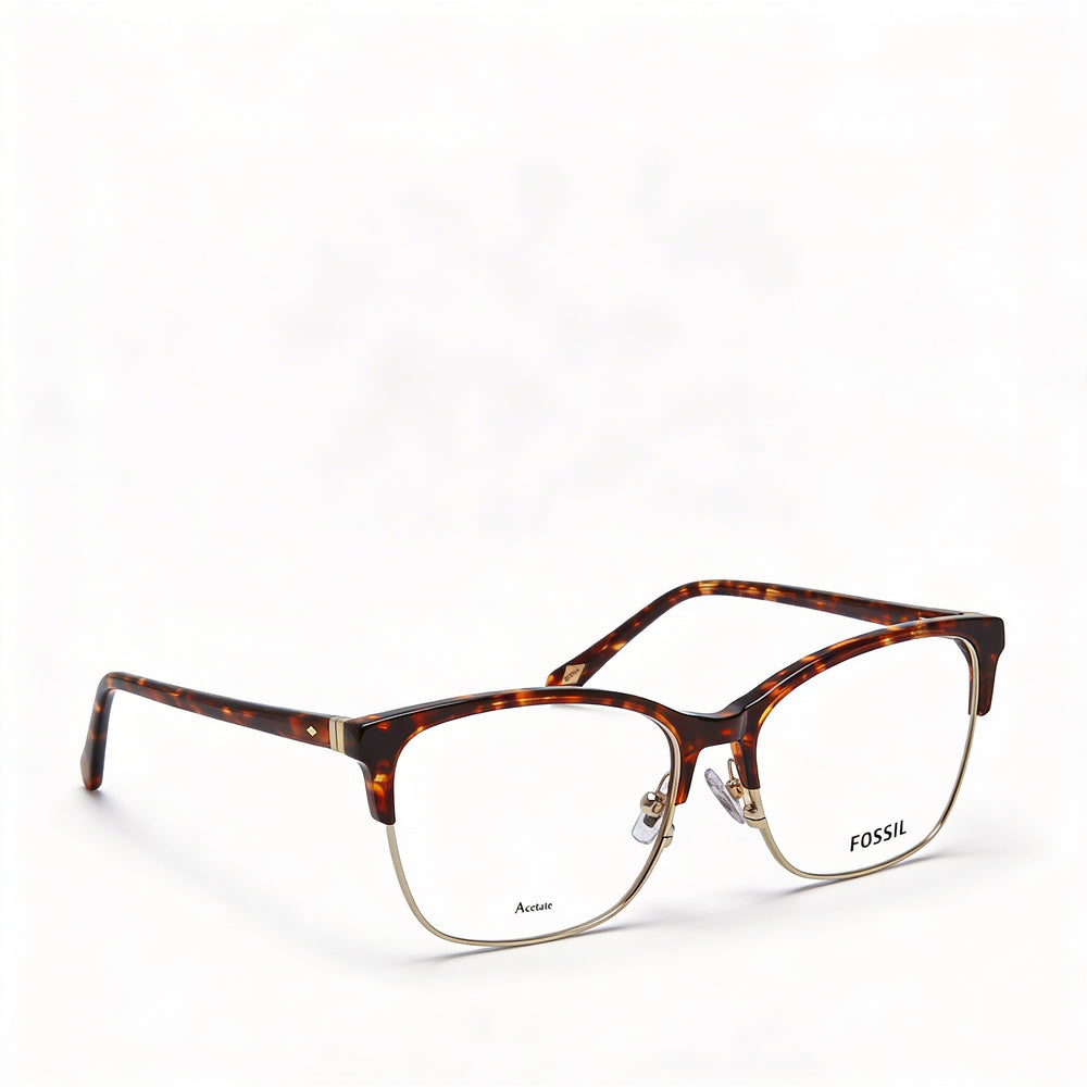 Montura de gafas Fossil Fos 7107 de acero inoxidable color Havana para mujer, 53 mm