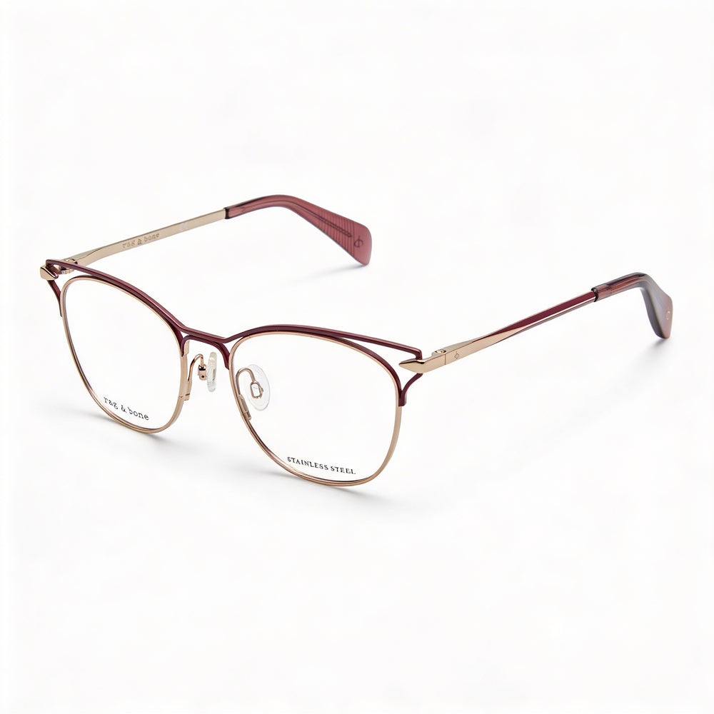 Gafas de sol modernas para mujer Rag & Bone con montura de aleación de acero en acabado rojo dorado, 51 mm de ancho de lente