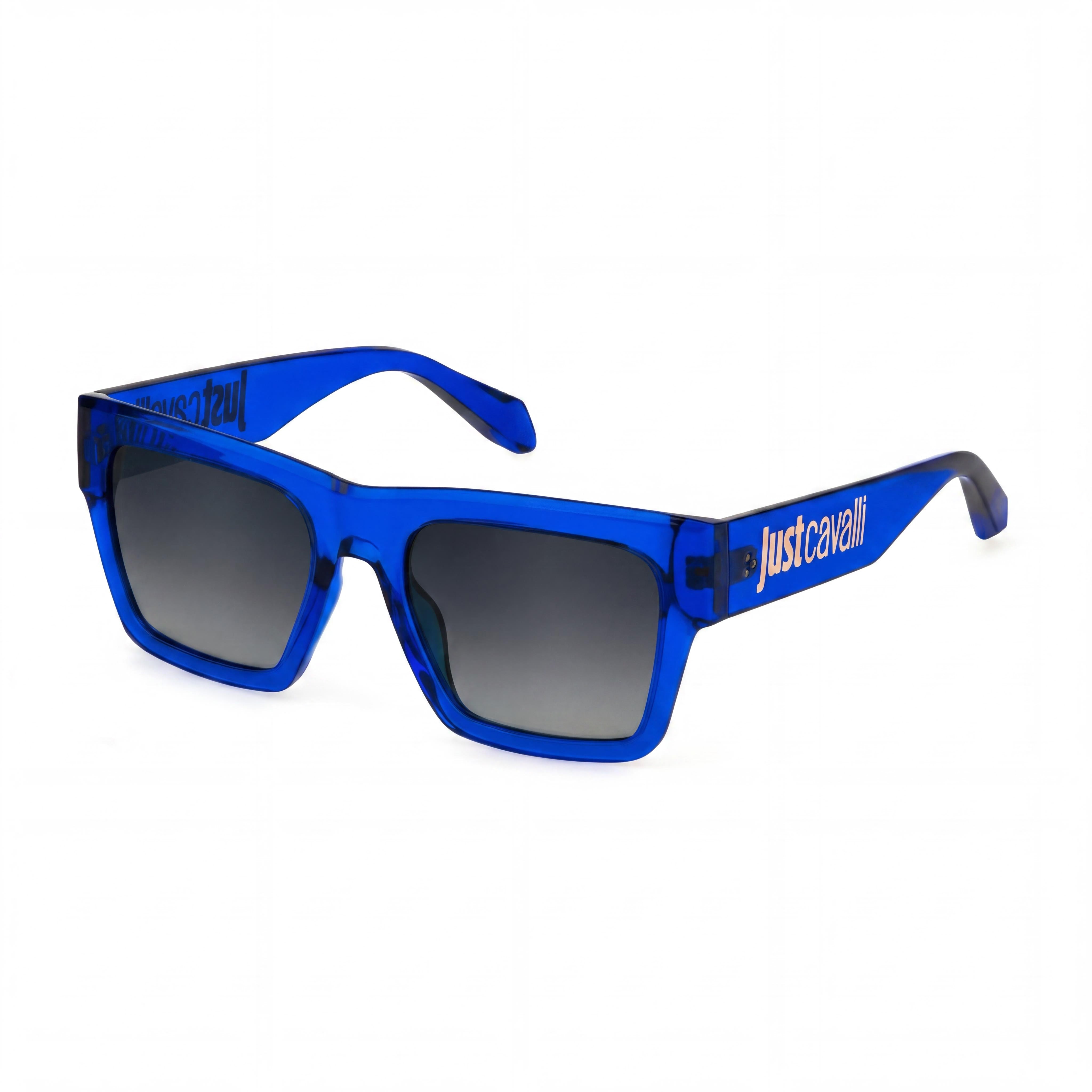 Gafas de sol Just Cavalli Casual Injected para hombre, montura azul transparente, lentes ahumadas degradadas, 54 mm, Photo 1