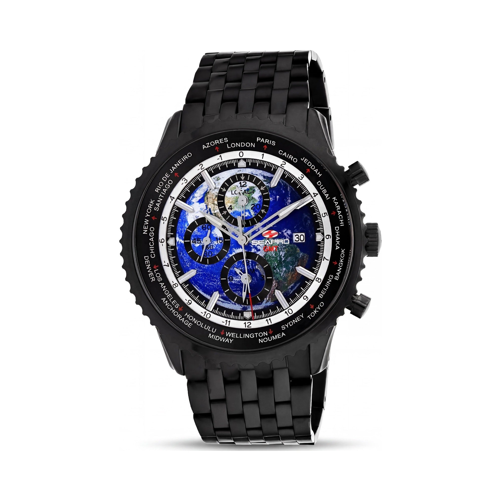 Reloj Seapro de hombre con movimiento de cuarzo, esfera azul, hora mundial, GMT y alarma, Photo 1