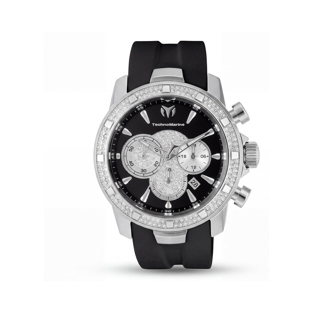 Technomarine UF6 TM-621009 Unisex Chronograph Quartz 45mm Silver Stainless Steel Black Dial Silicone Strap Watch