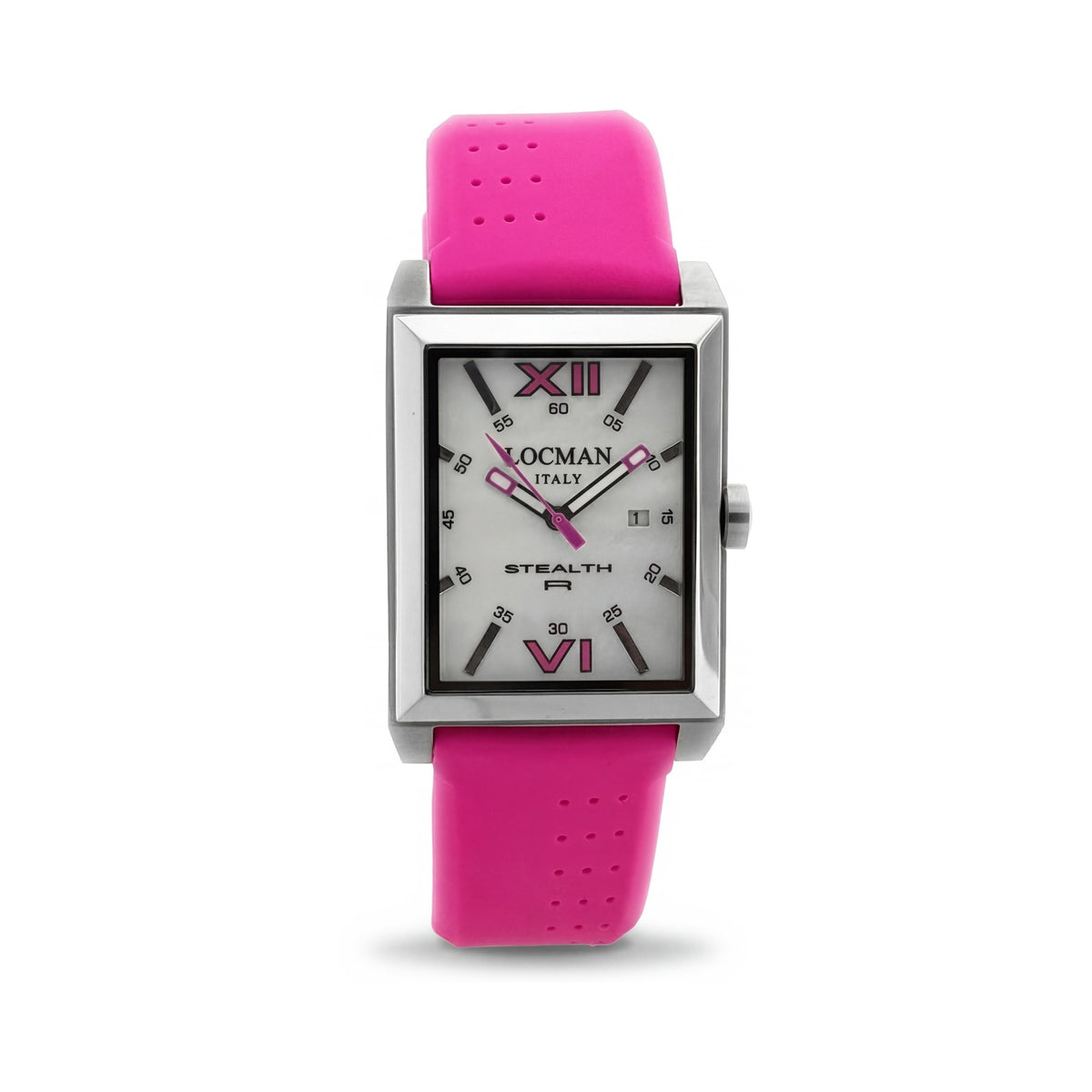 Locman Quartz Movement Men's White Stainless Steel Silicone Strap Mother-of-Pearl Dial Water Resistant Watch, Photo 1